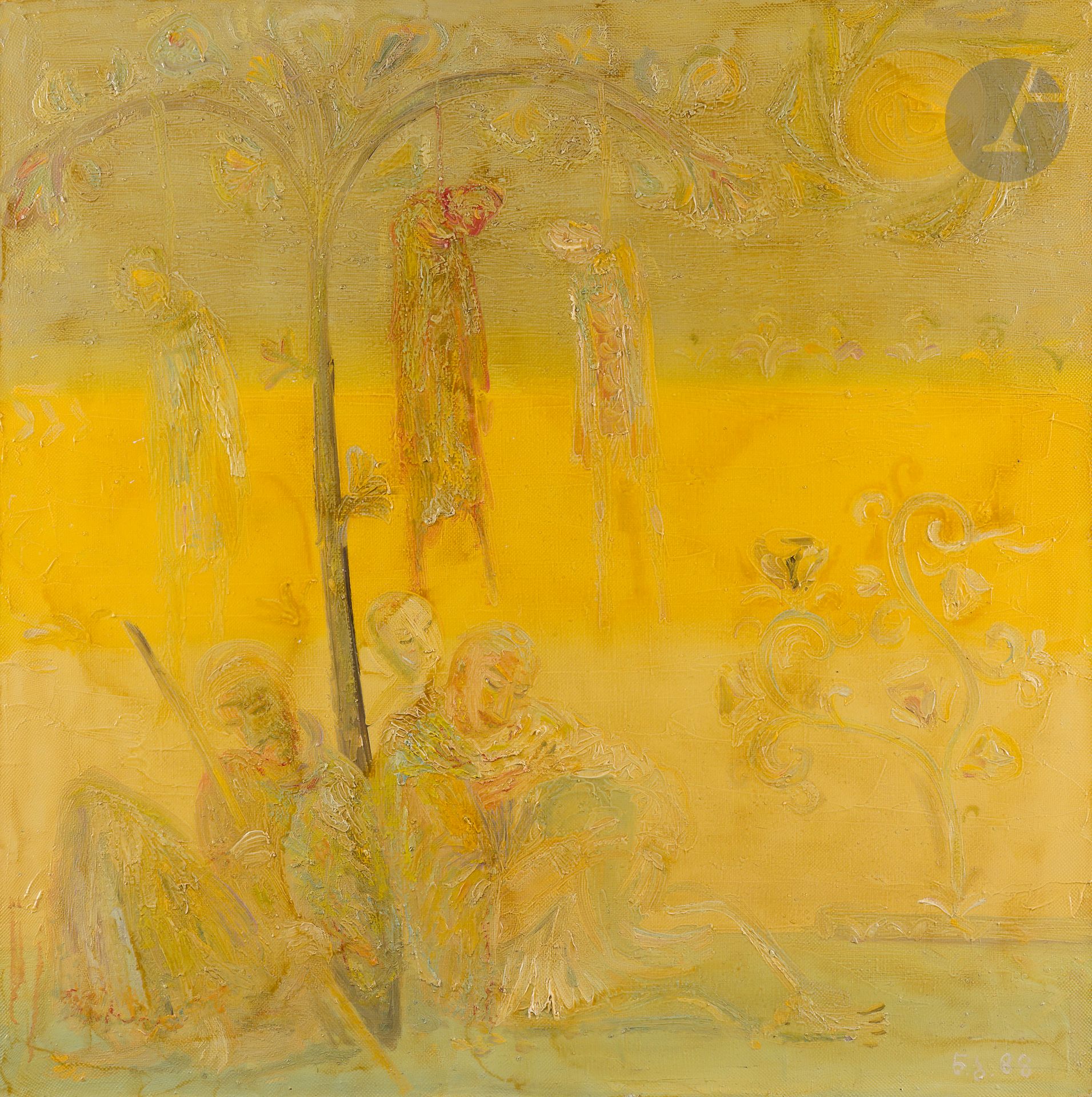 Nodar BADURASCHVILI (né en 1952) 
Soleil des condamnés, 1988 
Huile sur toile. 
Signée, datée et titrée au dos en russe et en géorgien. 
75 x 75 cm

[art russe]
