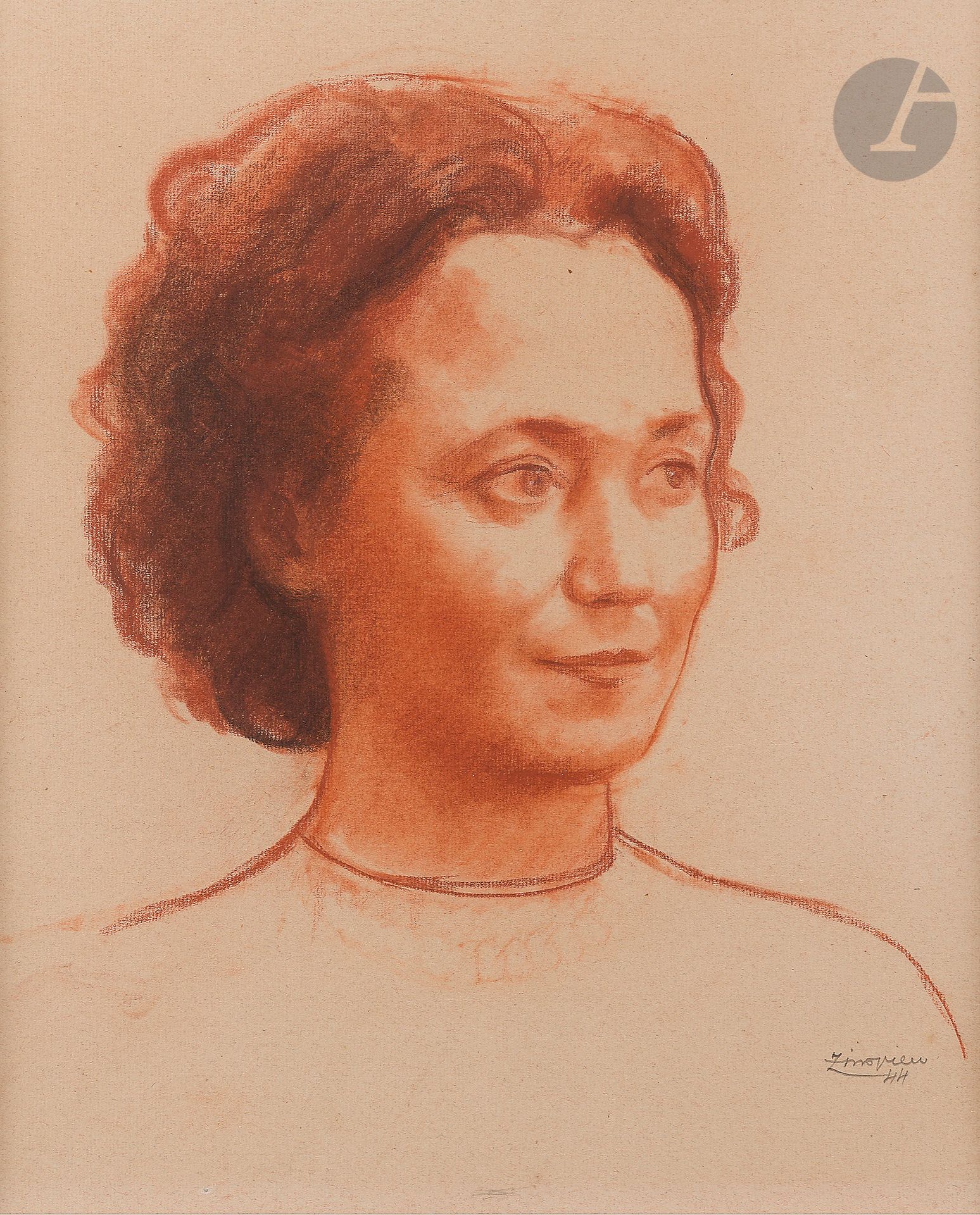 Alexandre Petrovitch ZINOVIEV (1889-1977) 
Portrait de femme, 1944 
Sanguine. 
Signée et datée en bas à droite. 
42,5 x 35 cm

[art russe]