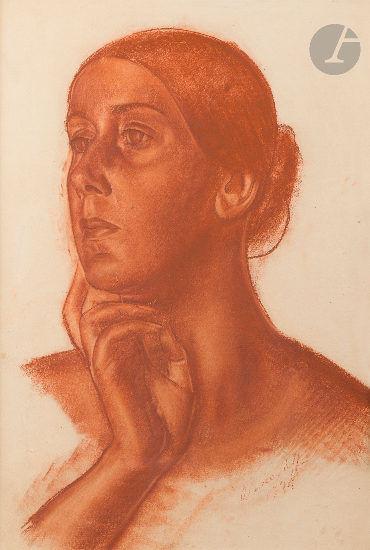 Alexandre (Evgenievitch) IACOVLEFF (1887-1938) 
Portrait de femme, 1924 
Sanguine. 
Signée et datée en bas à droite. 
51 x 34 cm 
 
Provenance : 
Succession du Professeur Xénia Mikhaïlovna Muratova (1940-2019).

Un certificat d’authenticité pourra être délivré par Madame Caroline Haardt de la Baume, à la charge de l’acquéreur.

[art russe]