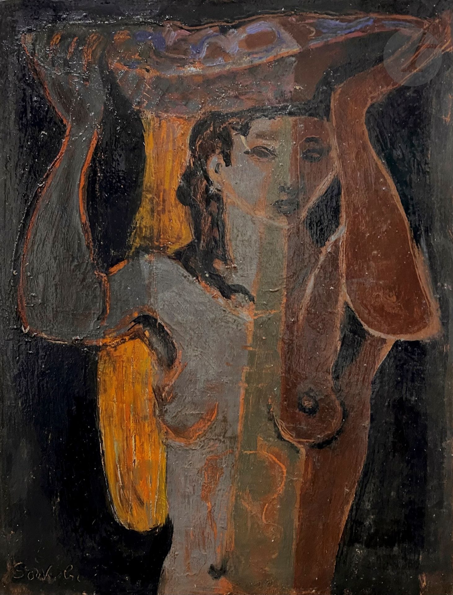Jean SOUVERBIE (1891-1981
)Woman with a Fruit Basket, 1947Oil
on panel.
Signed lower right.
Signed and dated on the back
(small accident). 
35 x 27 cmProvenance

: 
- Galerie Drouant-David, Paris (annotations on the back)


.

 

- Collection Jean-Paul Bray. By descentExhibition

: 
Souverbie 1891-1981, Grenier à sel, Honfleur, July-August 1983, n°17.

We thank Mr. Frédéric Souverbie for having confirmed the authenticity of this work




.









