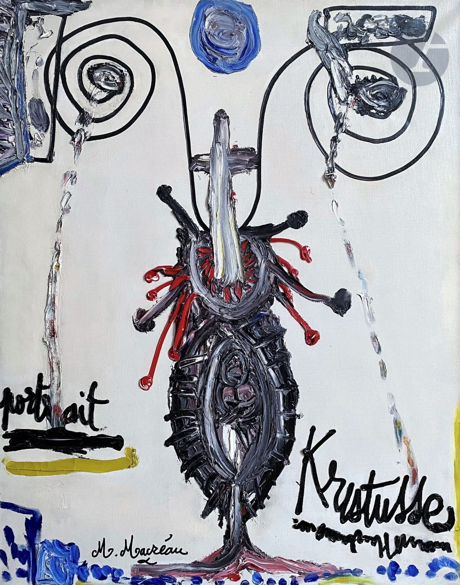Michel MACRÉAU (1935-1995)
Portrait Kristusse
Huile sur toile.
Signée en bas à droite et au dos sur le châssis.
Titrée dans la composition.
92 x 73 cm

Provenance : 
- Kunsthandel Guus Maris, Nieuw-Vennep, vers 1980.
- Collection particulière, Pays-Bas.

Un certificat de Monsieur Jean-Dominique Jacquemond pourra être remis à la charge de l’acquéreur.

Nous remercions Monsieur Jean-Dominique Jacquemond pour les informations qu’il nous a transmises.