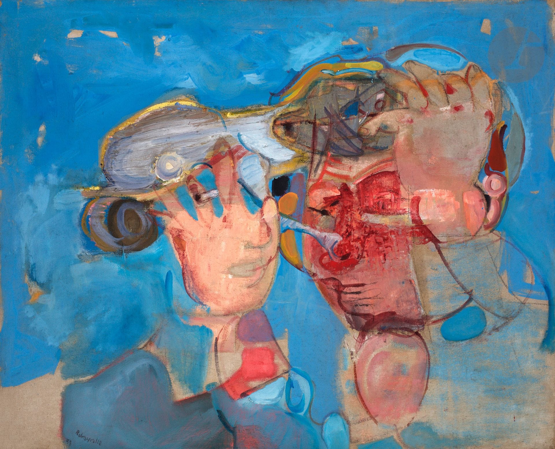 Paul REBEYROLLE (1926-2005)
A smoker, 1958
Oil on canvas.
Signed lower left.
81 x 100 cm

Exhibition : 
Documenta, Kassel, 1959 (label on back).

Bibliography: 
Pierre Descargues, Rebeyrolle, Paris, Éditions Maeght, 1970, no. 38, reproduced p. 63.