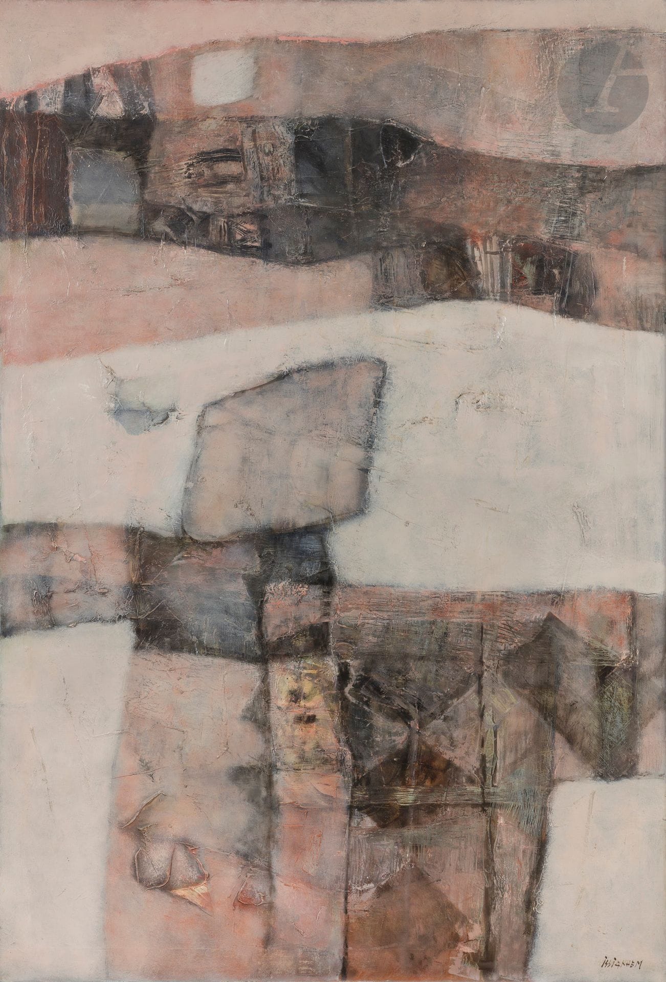 M’hamed ISSIAKHEM [algérien] (1928-1985)
L’Impasse, 1984
Huile sur toile.
Signée en bas à droite.
Signée, datée et titrée au dos.
(Petites restaurations).
162 x 114 cm