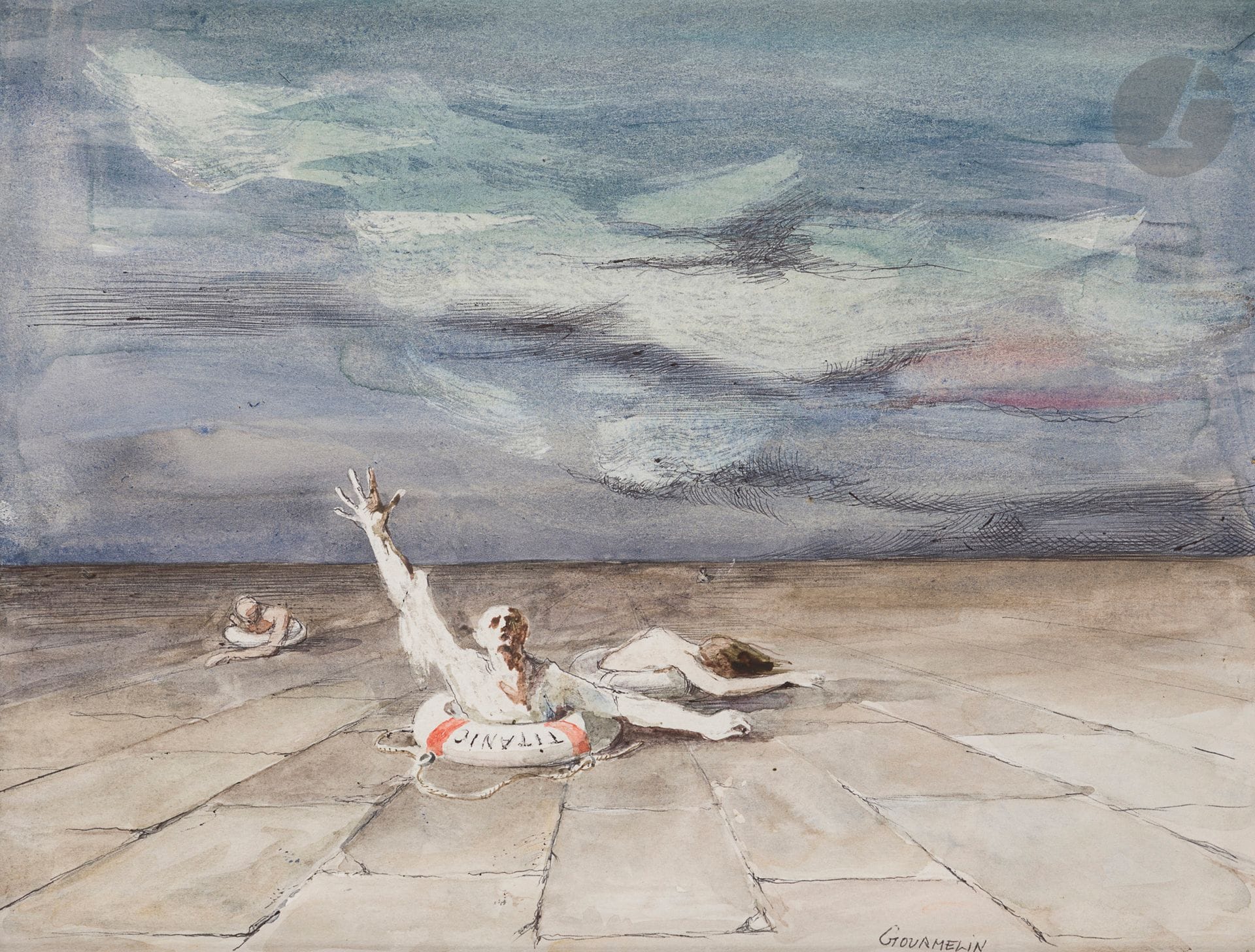 Jean GOURMELIN (born in 1920
)TitanicInk
and watercolor.
Signed lower right.
24 x 31 cm



