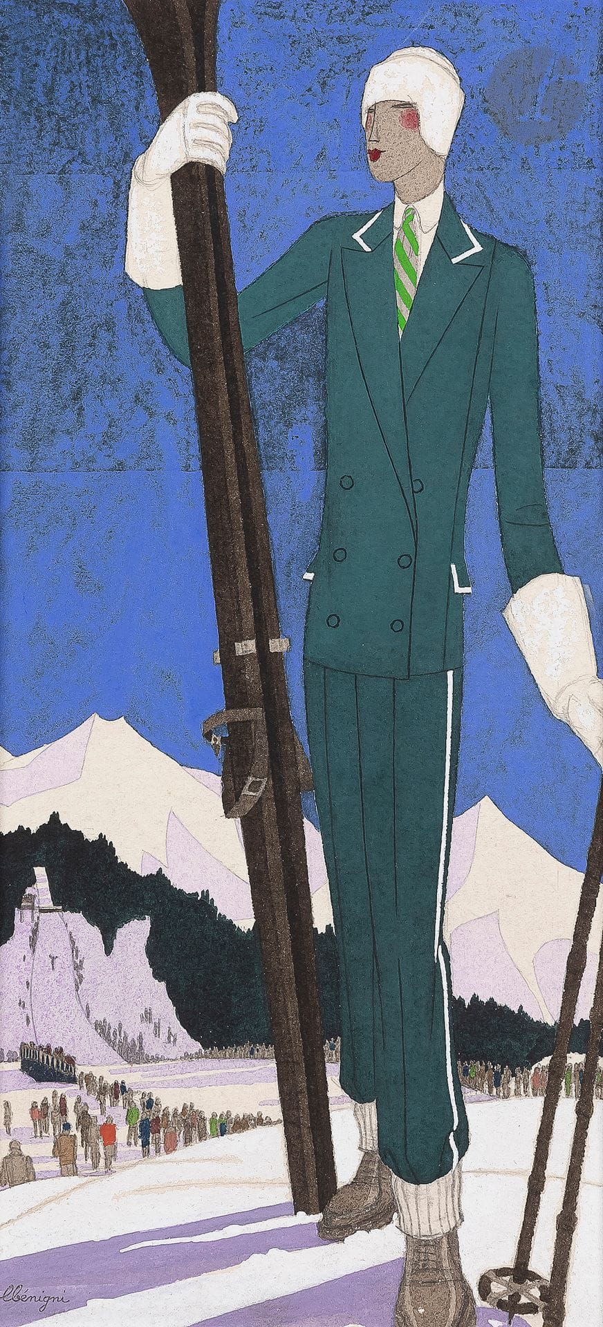 
Léon BENIGNI (1892-1948)



Tenue de ski pour Femina, vers 1930



Encre et gouache.



Signée en bas à gauche.



32,5 x 15 cm
