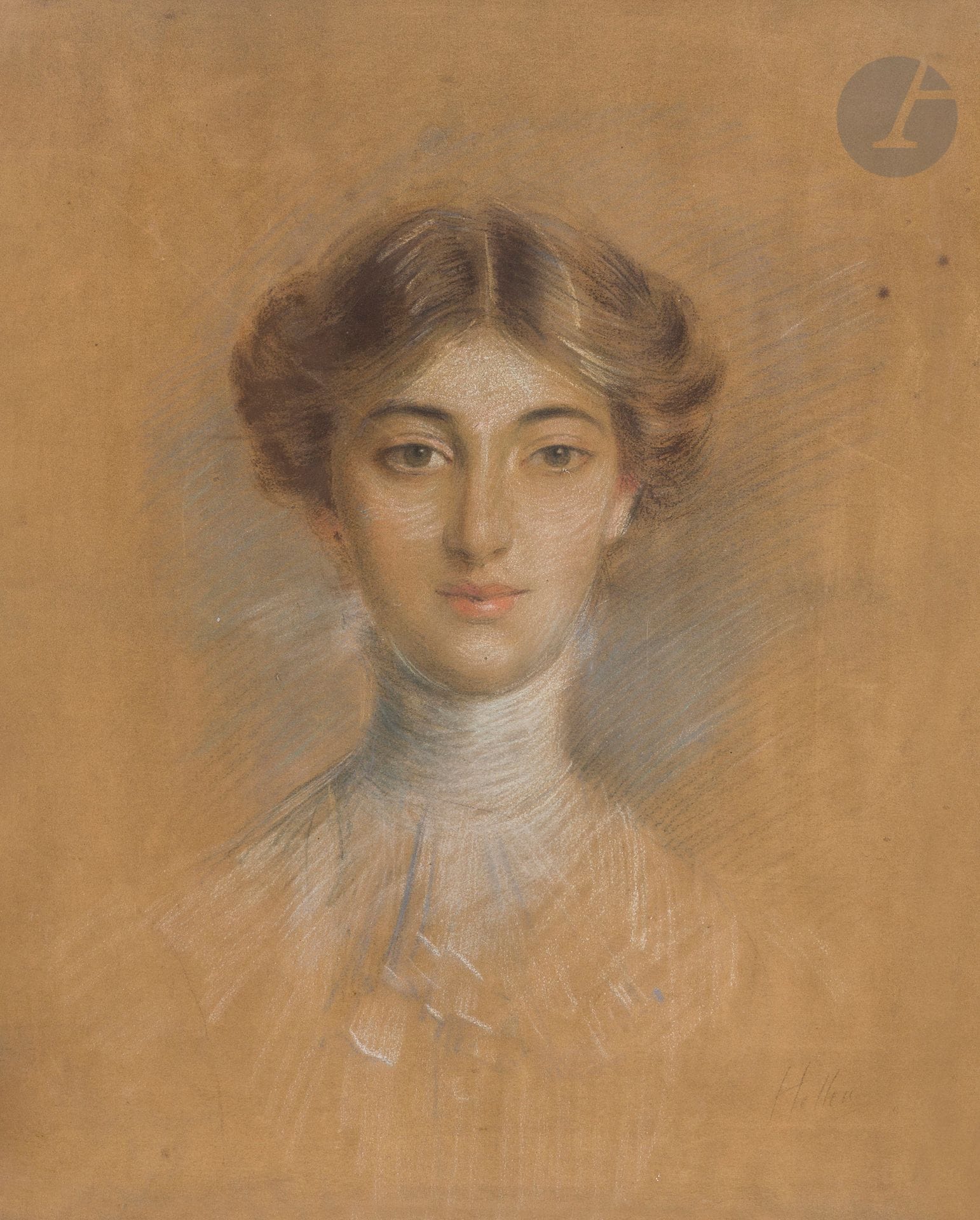 Paul César HELLEU (1859-1927)
Portrait d’Yvonne Fenaille (1890-1985)
Pastel sur papier monté sur toile.
Signé en bas à droite.
58 x 48 cm

Provenance :
Collection Maurice Fenaille. Par descendance.
 Madame Yvonne Fenaille, devenue Madame Claude Cochin (1883-1918), puis Comtesse de Billy (Robert de Billy (1869-1953) résidait au château de Montrozier dans l’Aveyron.

Nous remercions le comité Helleu qui nous a confirmé l’authenticité de ce pastel d’après une photographie. Il sera référencé sous le n°PA-8469, et est déjà publié sur le site des amis de Paul-Cesar Helleu sous ce lien : https:/helleu.org/œuvres/pastels/portrait-d’yvonne-fenaill