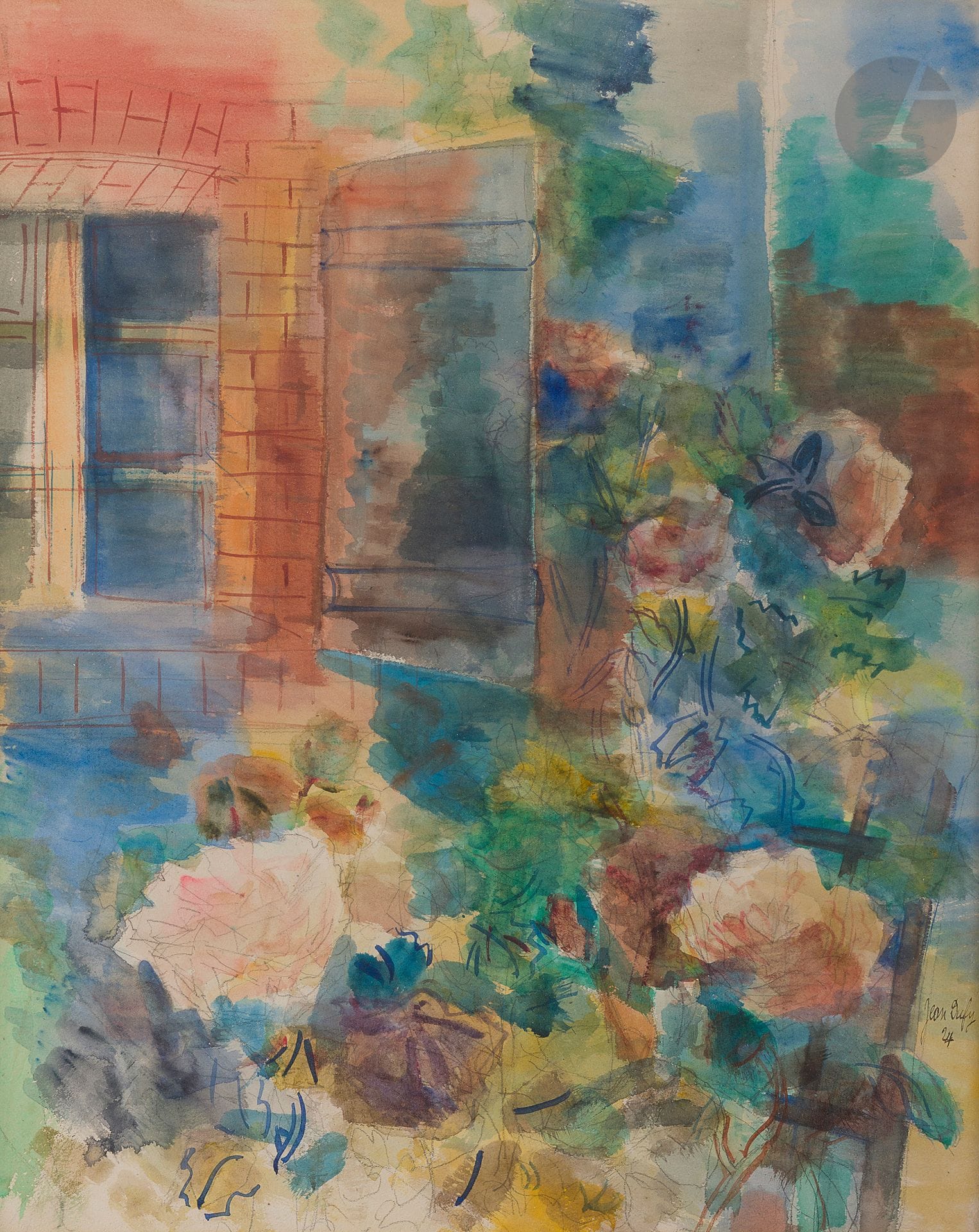 Jean DUFY (1888-1964)
Nature morte champêtre, 1924
Aquarelle gouachée sur papier contrecollé sur carton.
Signée en bas à droite.
53 x 42 cm

Un certificat de Monsieur Jacques Bailly, en date du 11 février 2022, sera remis à l’acquéreur. 
Cette œuvre sera reproduite en couleurs dans le volume III du catalogue raisonné actuellement en préparation par Monsieur Jacques Bailly.