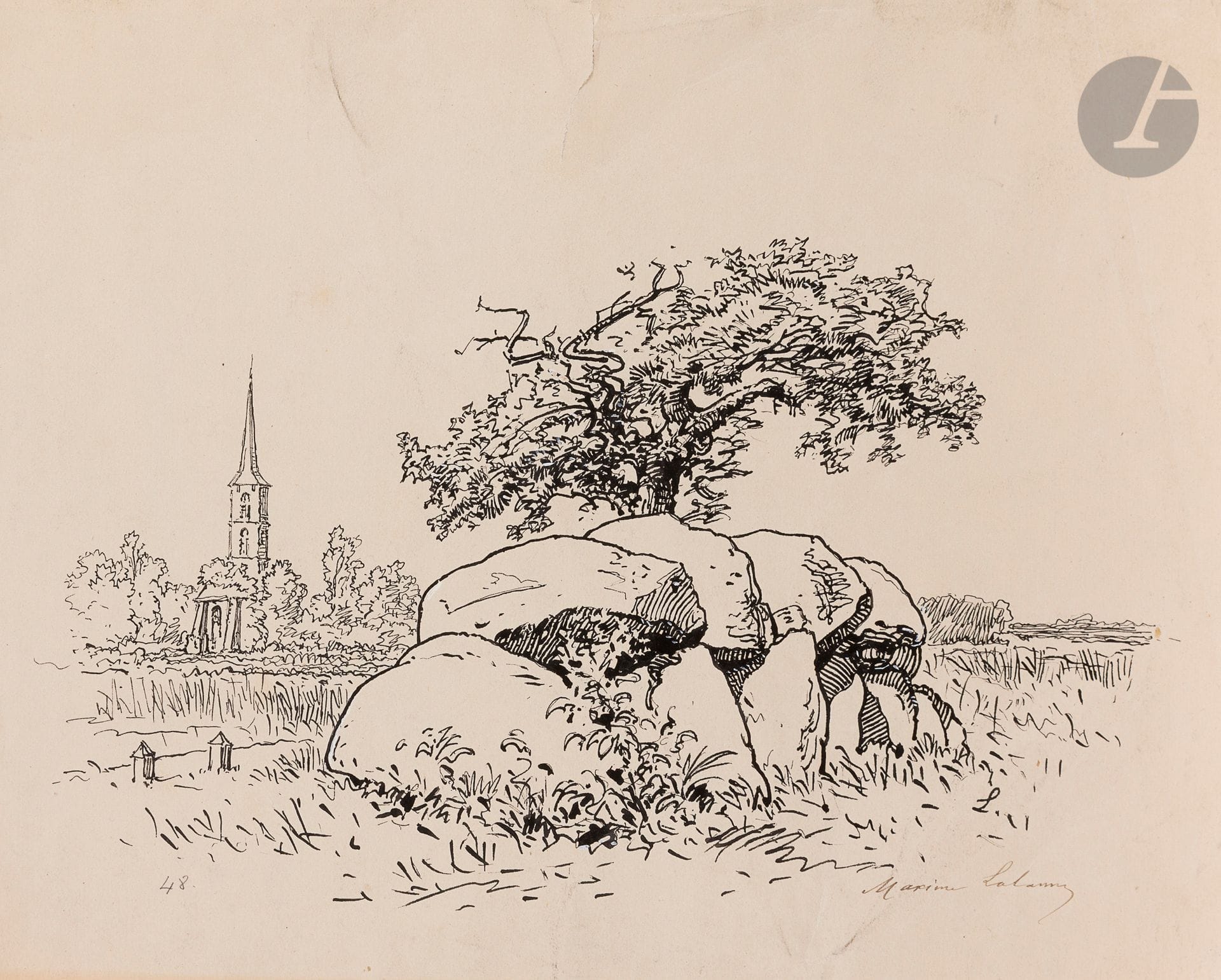 Maxime LALANNE 
(Bordeaux 1827 - Nogent-sur-Marne 1886)
Delft, the communal house of Delfland, 1879 - Ossenne, the place of the government - Henneberg, view on the church.
3 black pencils, pen and ink.
Signed, dated and located lower left.
27 x 25,5 cm - 20 x 29 cm - 18 x 24 cm




