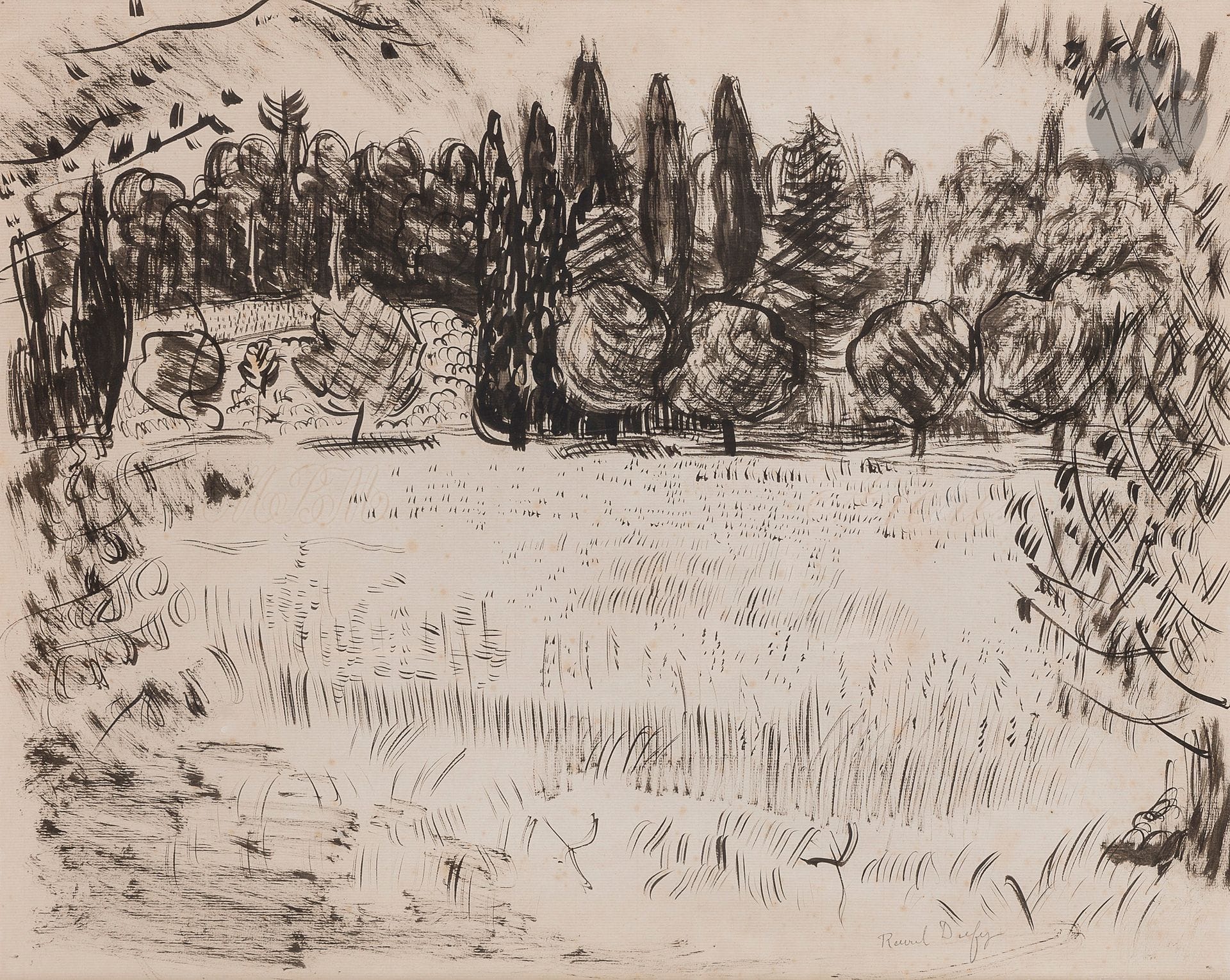 Raoul DUFY (1877-1953
)Les BlésInk
and ink wash.
Signed lower right.
44 x 55 cmA

certificate of Mrs Fanny Guillon-Laffaille could be given, on request and at the expense of the buyer

.



