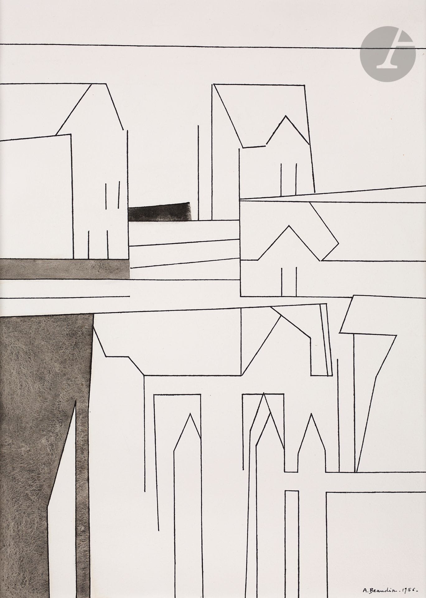 André BEAUDIN (1895-1979
)The Barrier, 1956Ink
and ink wash.
Signed and dated lower right.
45 x 33 cmProvenance

:
- Galerie Louise Leiris, Paris (label on the back on the mount)


.



- Sale Hôtel Drouot, Paris, June 17, 1971, n° 68 bis.








