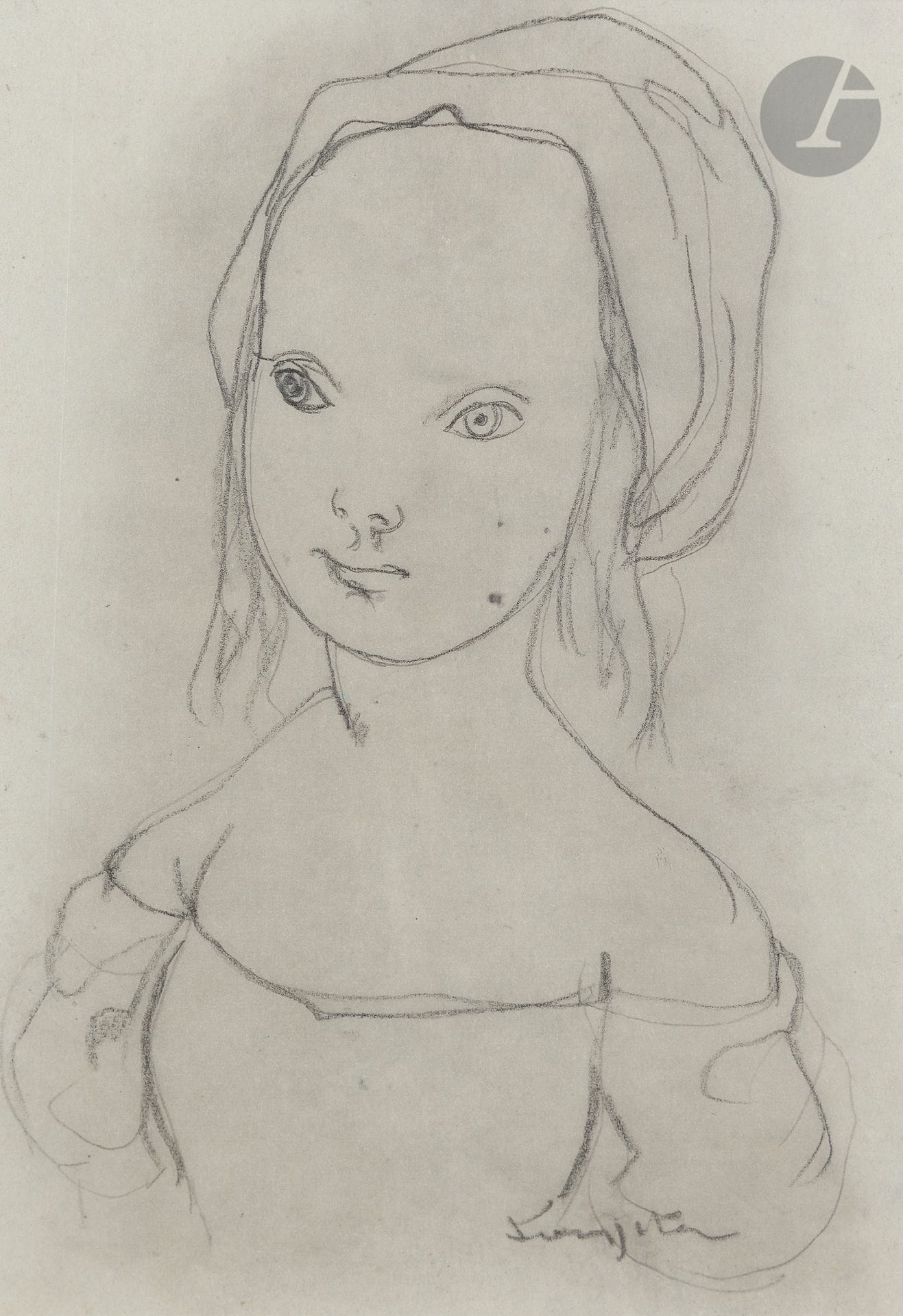 Léonard Tsuguharu FOUJITA (1886-1968)
Fillette au fichu
Mine de plomb sur papier calque.
Signée en bas à droite.
22 x 15 cm

Provenance :
Vente Succession Kimiyo Foujita, Maître Cornette de Saint-Cyr, Paris, 9 décembre 2013, n° 340.