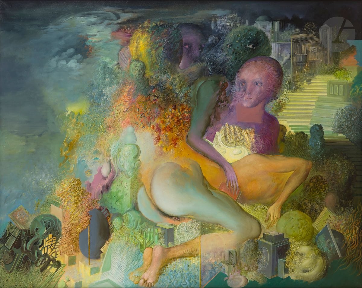 Popovitch Ljuba LJUBA [franco-serbe] (1934-2016)
La Douceur énigmatique, 1976
Huile sur toile.
Signée, datée, titrée et située au dos.
130 x 162 cm

Provenance : 
- Galerie de Seine, Paris.
- Galerie Veranneman, Bruxelles (étiquette au dos sur le châssis).
 
Cette œuvre est incluse au catalogue raisonné de Ljuba actuellement en préparation par Madame Slavica Batos, épouse de l’artiste.
Nous remercions Madame Slavica Batos pour les informations qu’elle nous a transmises..