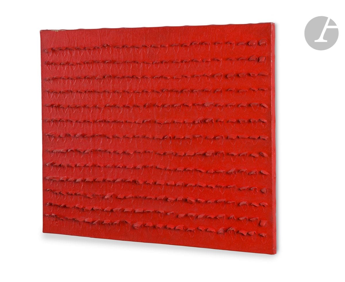 Bernard AUBERTIN (1934-2015)
Toile-rouge-flamme, 1973
Huile sur carton arraché monté sur toile.
Signée, datée et titrée au dos.
(Usures).
54 x 65 cm

Un certificat des archives Bernard Aubertin sera remis à l’acquéreur.