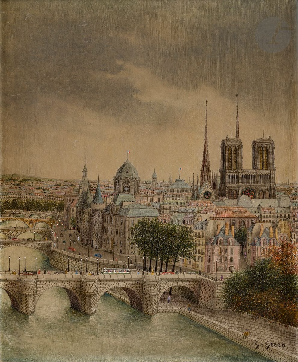 Maurice GHIGLION-GREEN (1913-1989)
Paris, Notre-Dame et le Pont Neuf
Huile sur isorel.
Signée en bas à droite.
46 x 38 cm