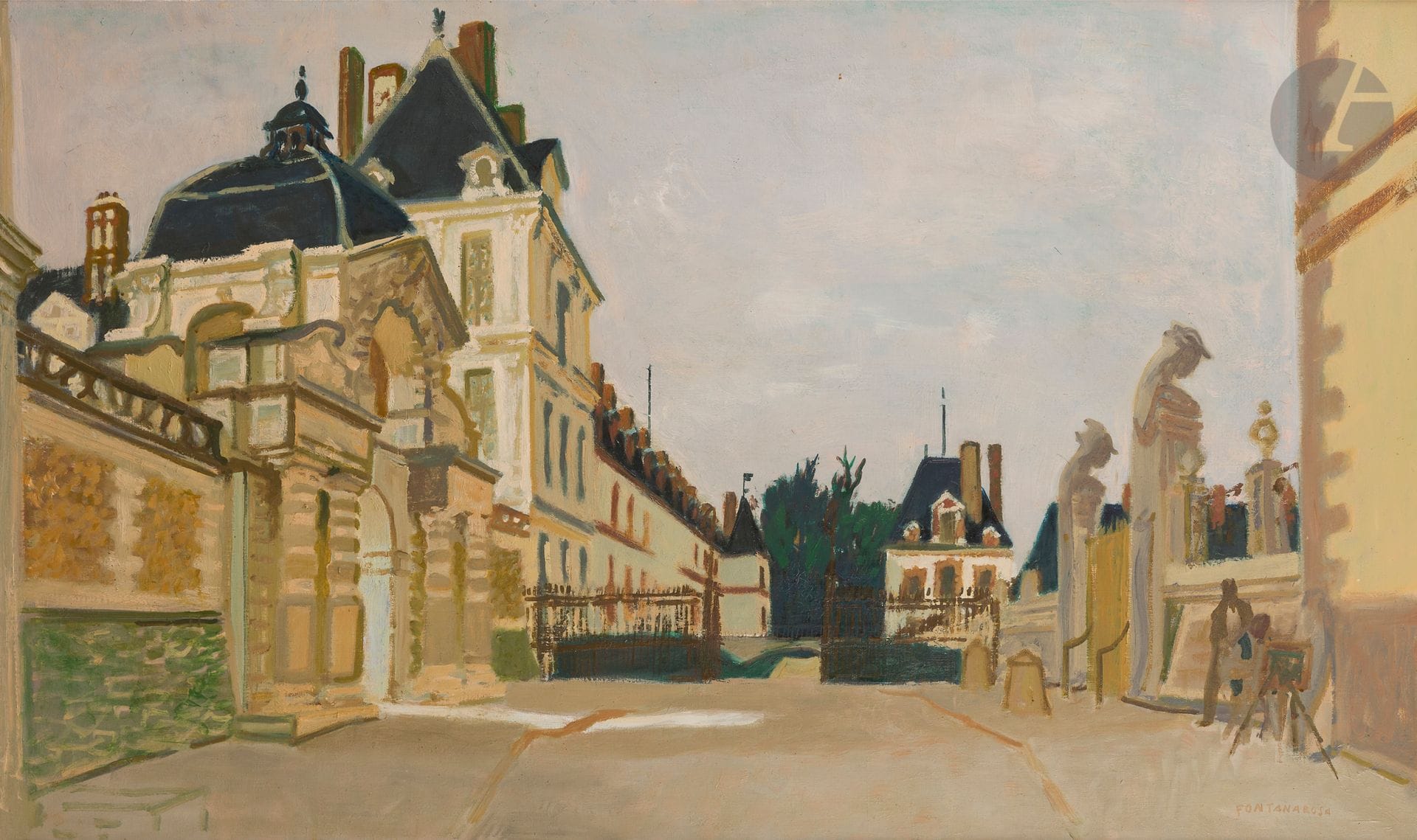 Lucien-Joseph FONTANAROSA (1912-1975)
Fontainebleau, le peintre face à la porte du baptistère
Huile sur toile.
Signée en bas à droite.
70 x 117 cm