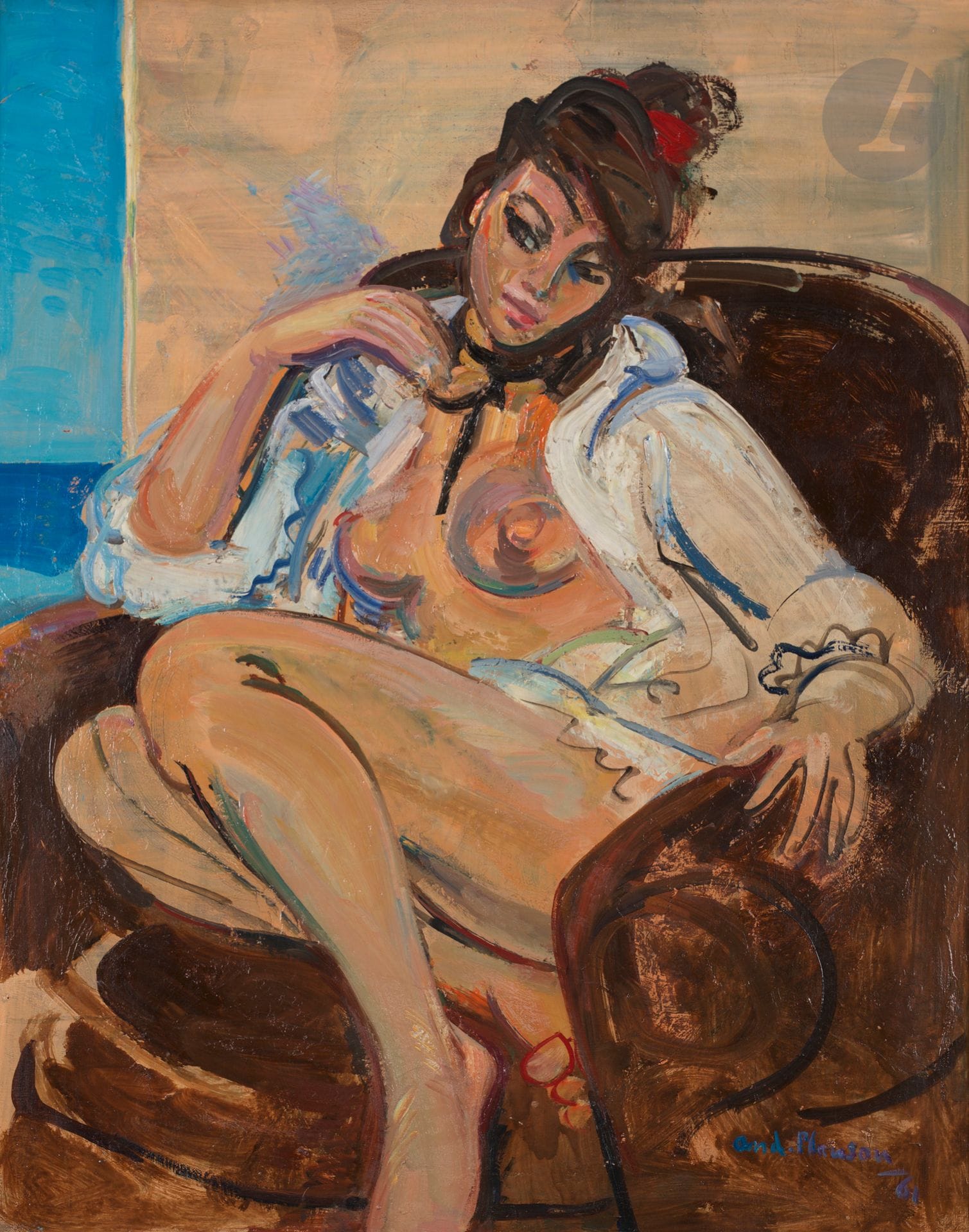 André PLANSON (1898-1981)
Maria la Corse, 1961
Huile sur toile.
Signée et datée en bas à droite.
Signée et titrée au dos sur le châssis.
92 x 73 cm

Provenance : 
- Vente Dobiaschofsky, Berne, 16 mai 2011, n°526. 
- Collection de Monsieur P.