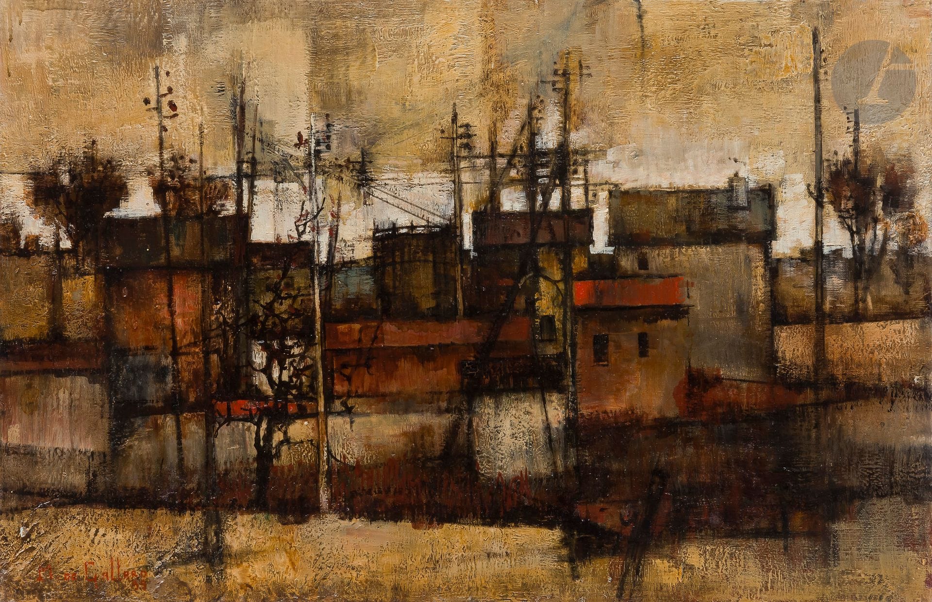 Michel de GALLARD (1921-2007
)Saint-Denis, 1959Oil
on canvas.
Signed and dated lower left
.
60 x 92 cmProvenance

: 
Galerie Framond, Paris (label on the back).

Bibliography : 
Eric Mercier, Années 50, La Jeune peinture, Tome I, Zûrich, Artacatos, 2010, reproduced p. 185
.









