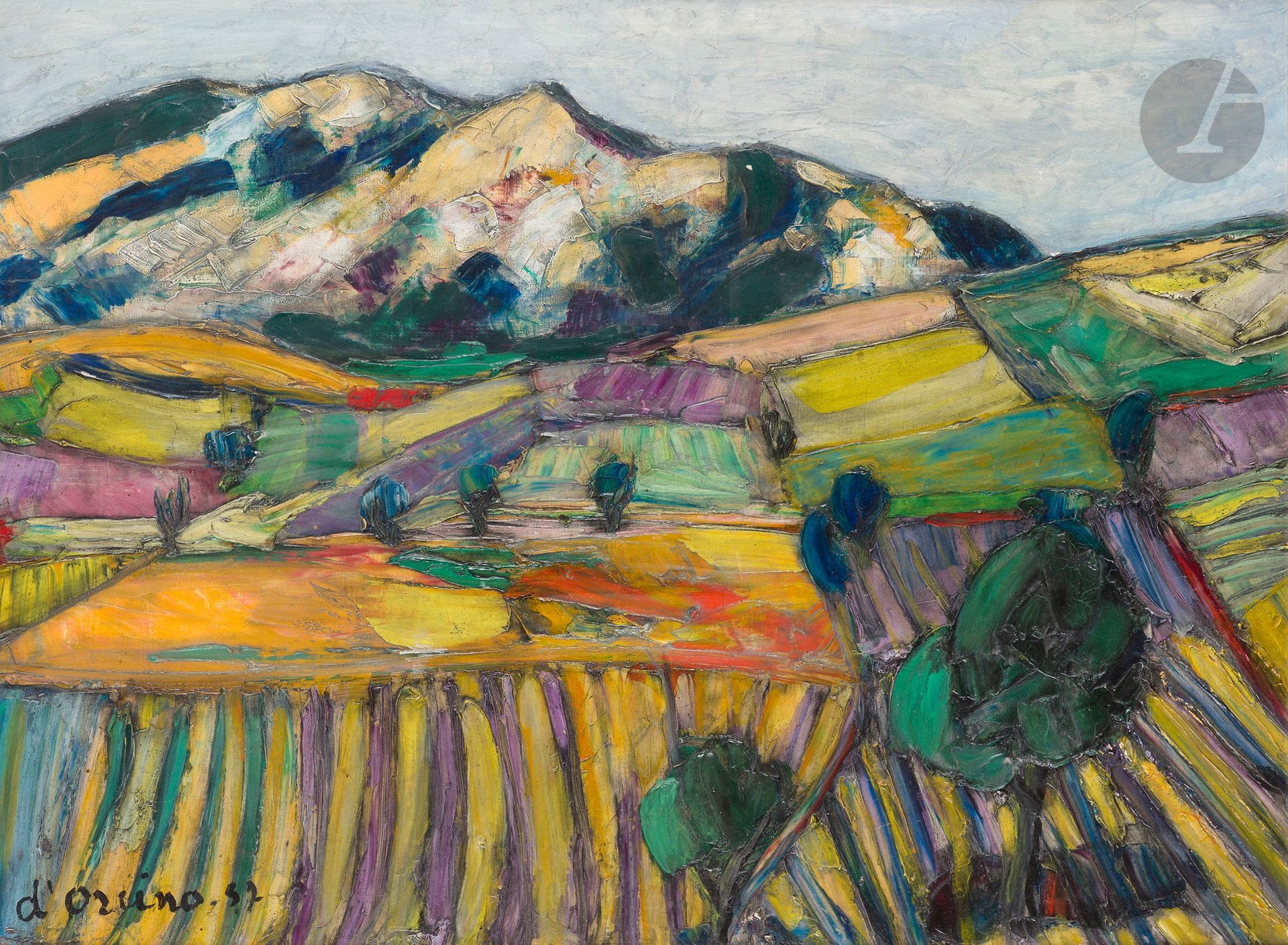 Toussaint Ambrogiani D’ORCINO (1913-1986)
Paysage, 1957
Huile sur toile.
Signée et datée en bas à gauche.
60 x 81 cm