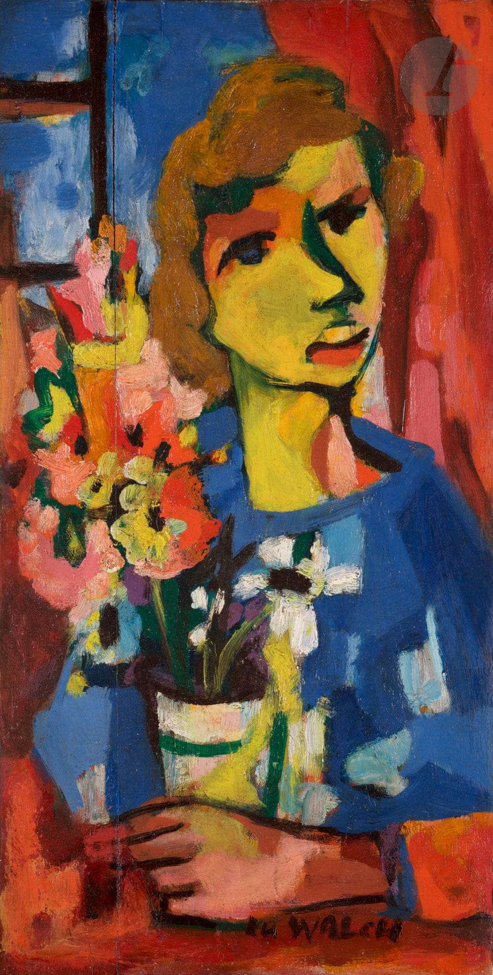 Charles WALCH (1896-1948)
Femme à la robe bleue, 1944
Huile sur panneau.
Signée en pied.
(Restauration au panneau).
33 x 17 cm

Bibliographie : 
Jean-Jacques Lévêque, Nadine Lehni, François Walch, Charles Walch, catalogue raisonné de l’œuvre peint, Éditions Ides et Calendes, 2000, reproduit p. 204 sous le n° 222.