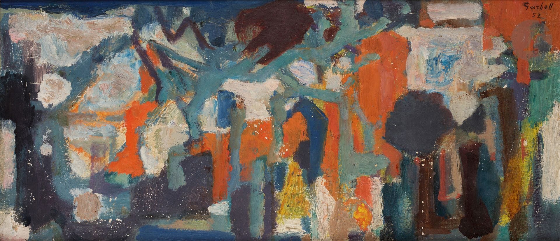 Alexandre Sascha GARBELL [russe] (1903-1970)
La Rue en hiver, 1952
Huile sur toile.
Signée et datée en haut à droite.
(Manques).
24 x 54 cm

Provenance : 
Galerie Framond, Paris (étiquette au dos).