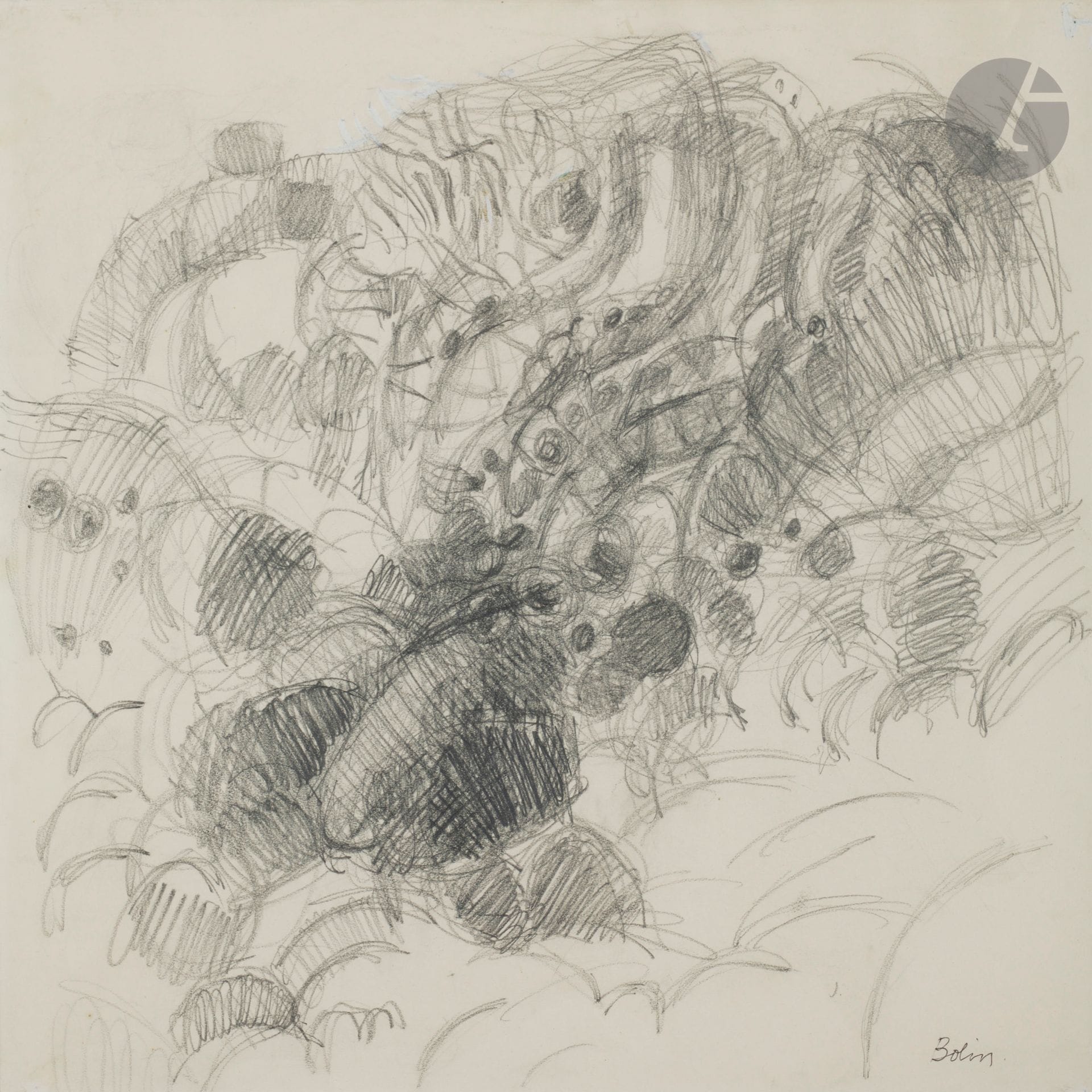 Gustav BOLIN [Franco-Swedish] (1920-1999
)The Trees, 1964Pencil
and eraser.
Signed lower right.
48 x 48 cmProvenance

: 
- Galerie Framond, Paris (label on back)


.

 

- Association d'action artistique Arménienne Quatra (label on the back).







