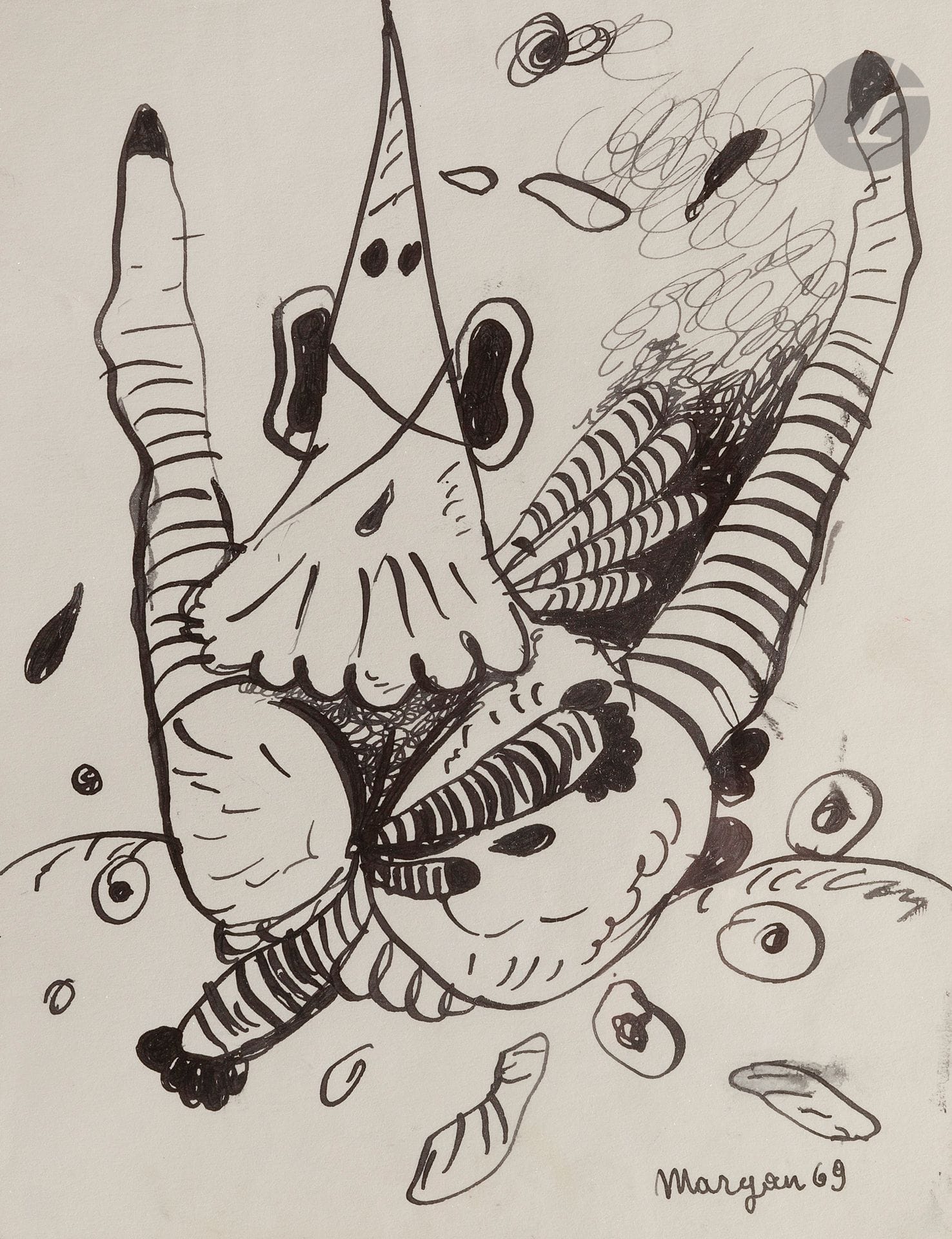 Pinchas Burstein dit Mary MARYAN [polonais] (1927-1977)
Composition, 1969
Encre.
Signée et datée en bas à droite.
19,5 x 15 cm