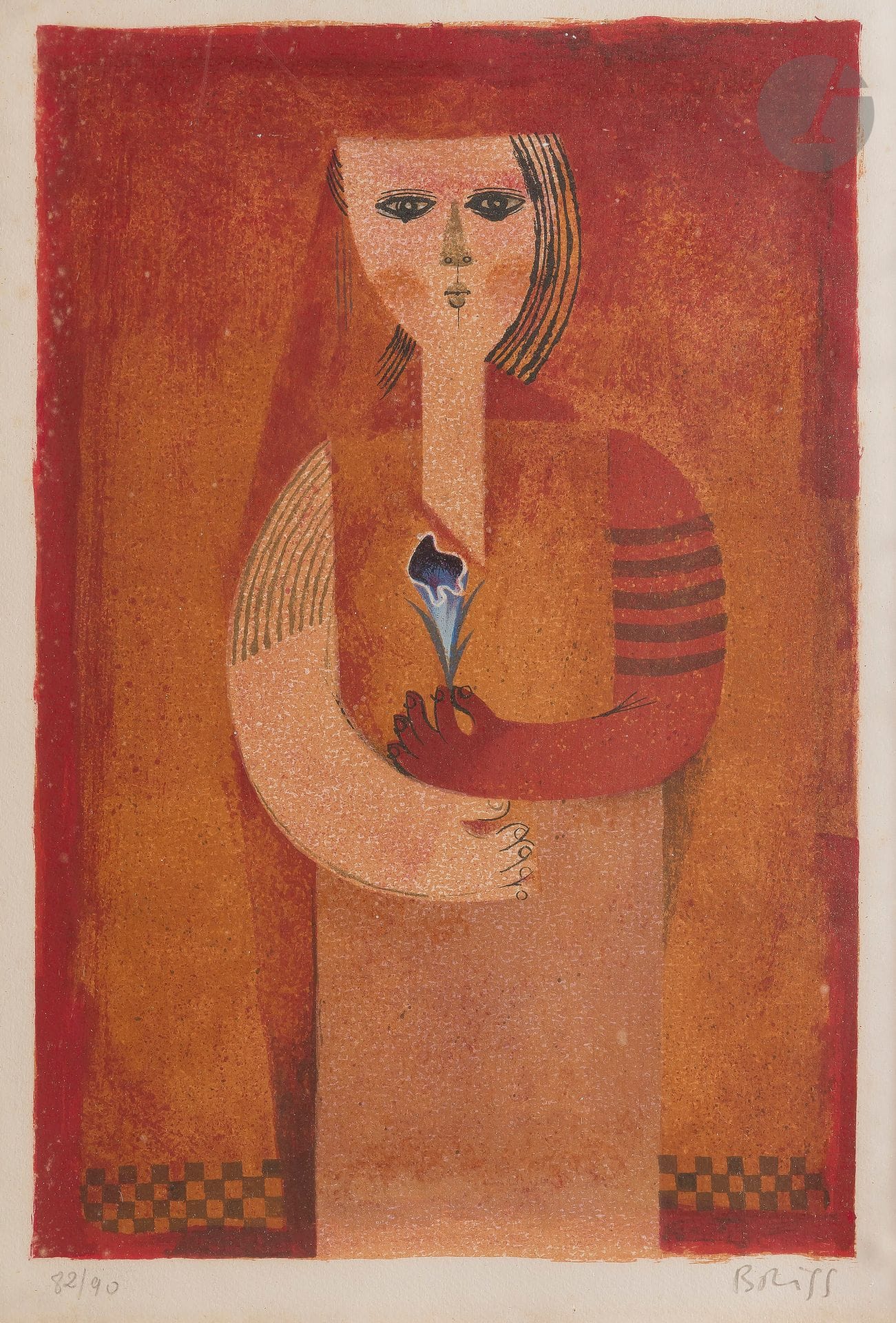 Sami BRISS [franco-israélien] (né en 1930)
Jeune fille à la fleur
Lithographie.
Signée en bas à droite.
Numérotée sur 90 en bas à gauche.
43 x 30 cm