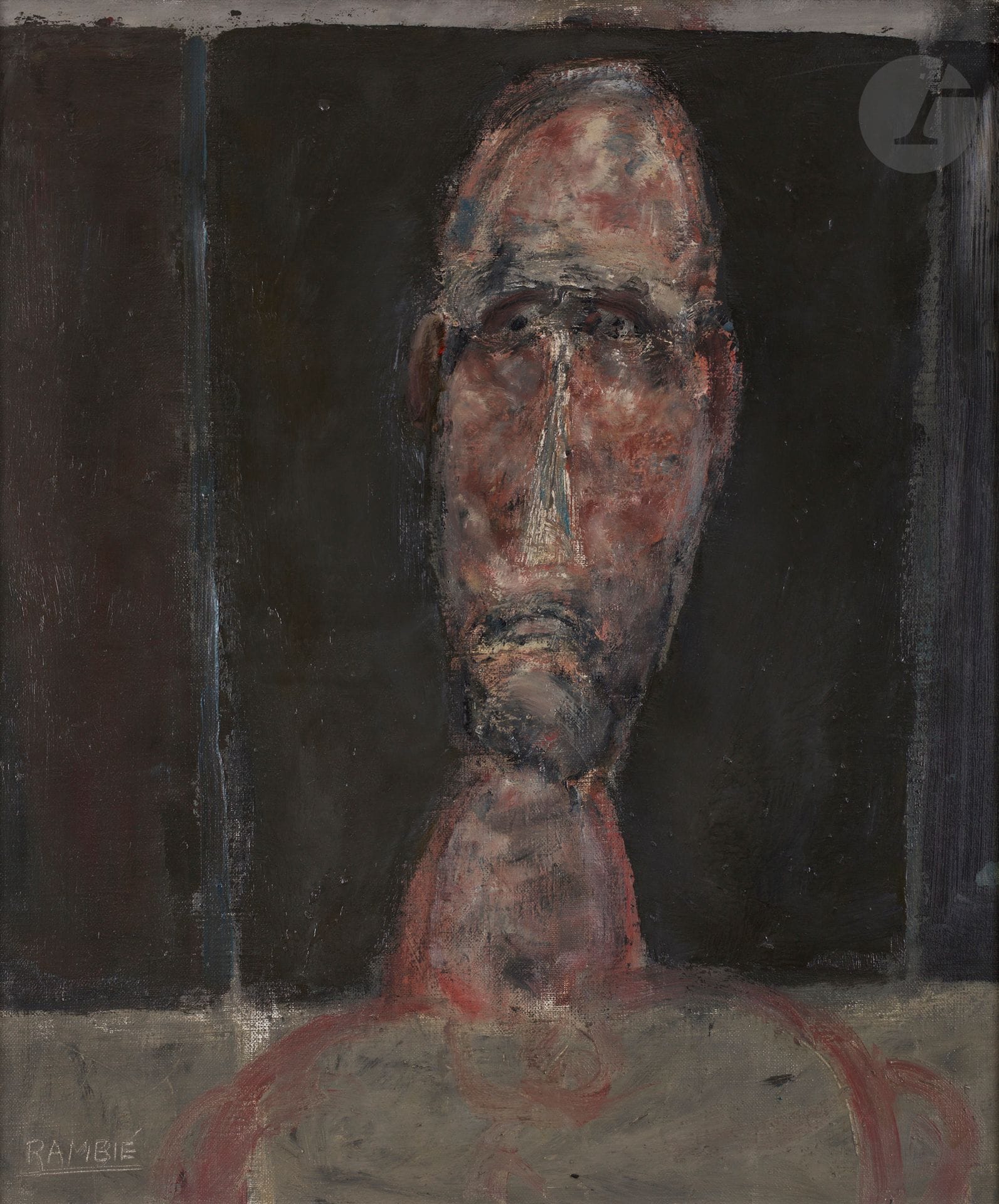 Paul RAMBIÉ (1919-2020)
Visage rose aux yeux blancs, 1965
Huile sur toile.
Signée en bas à gauche.
55 x 46 cm
