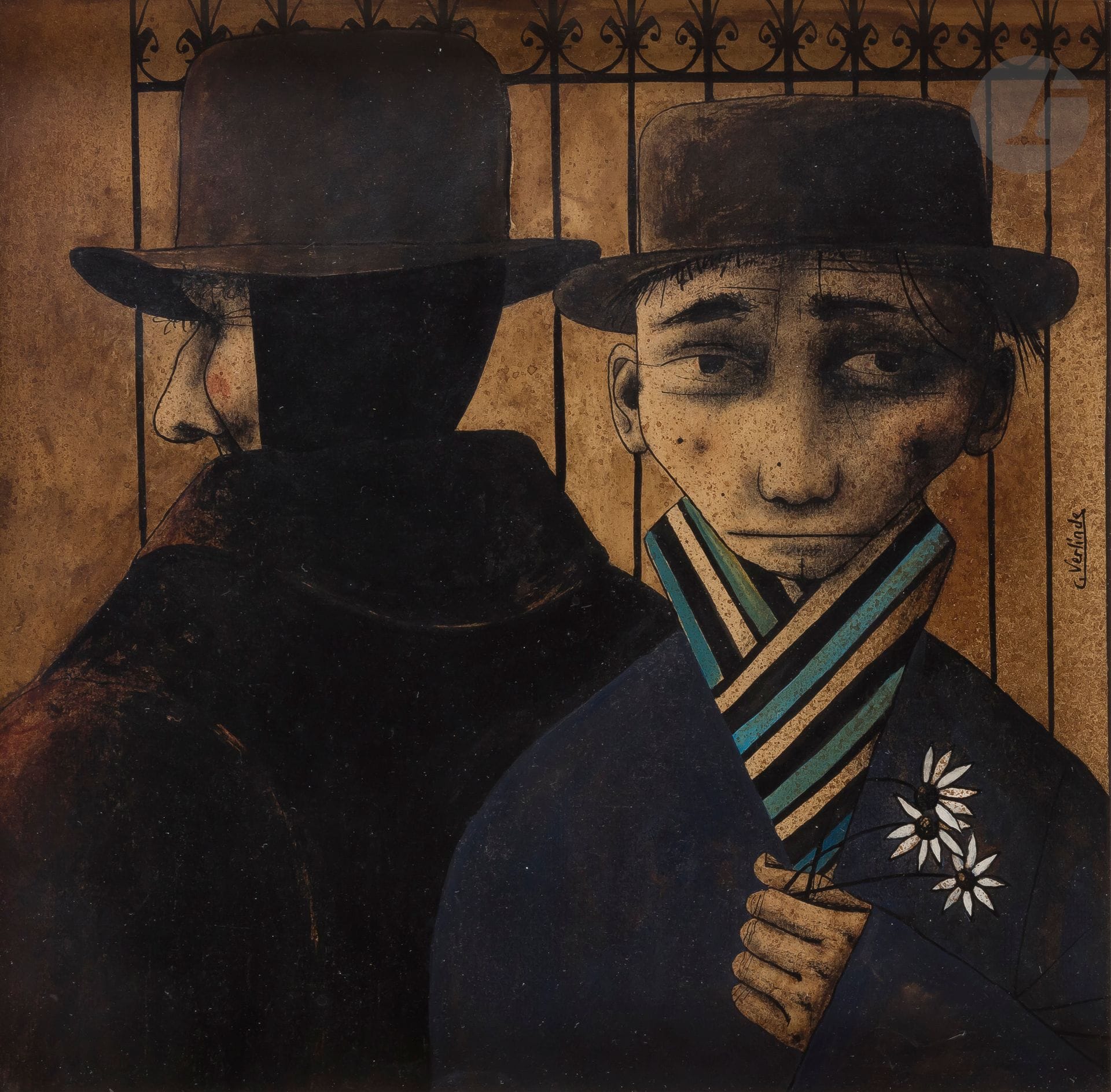 Claude VERLINDE (1927-2020
)Portrait of a man with a
daisyChina
ink
and gouache.
Signed on the right edge.
27,5 x 27,5 cm



