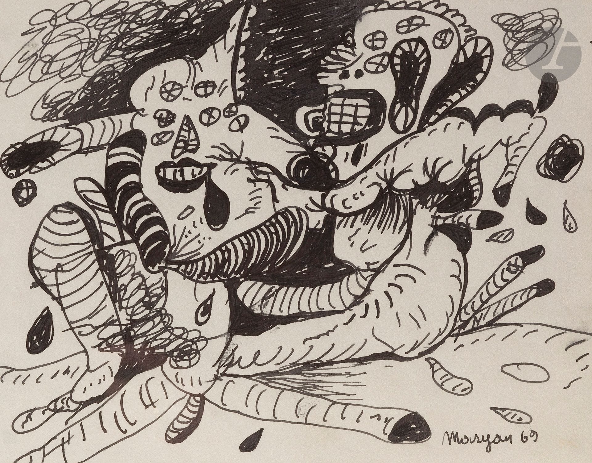 Pinchas Burstein dit Mary MARYAN [polonais] (1927-1977)
Composition, 1969
Encre.
Signée et datée en bas à droite.
15 x 19,5 cm