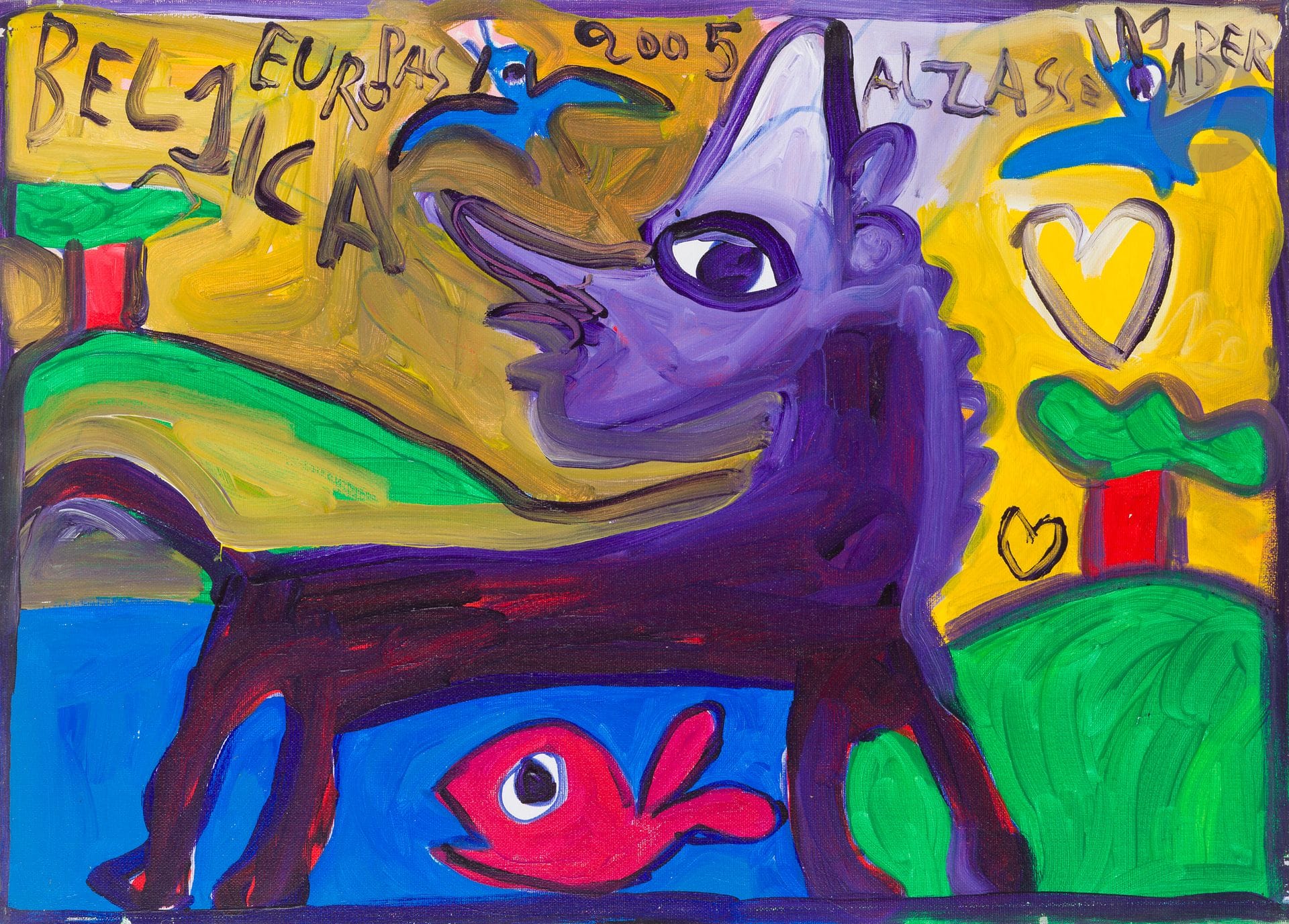 JABER (1938-2021
)Fantastic animal and fish, 2005Acrylic
on canvas.
Signed and dated on top.
50 x 70 cm



