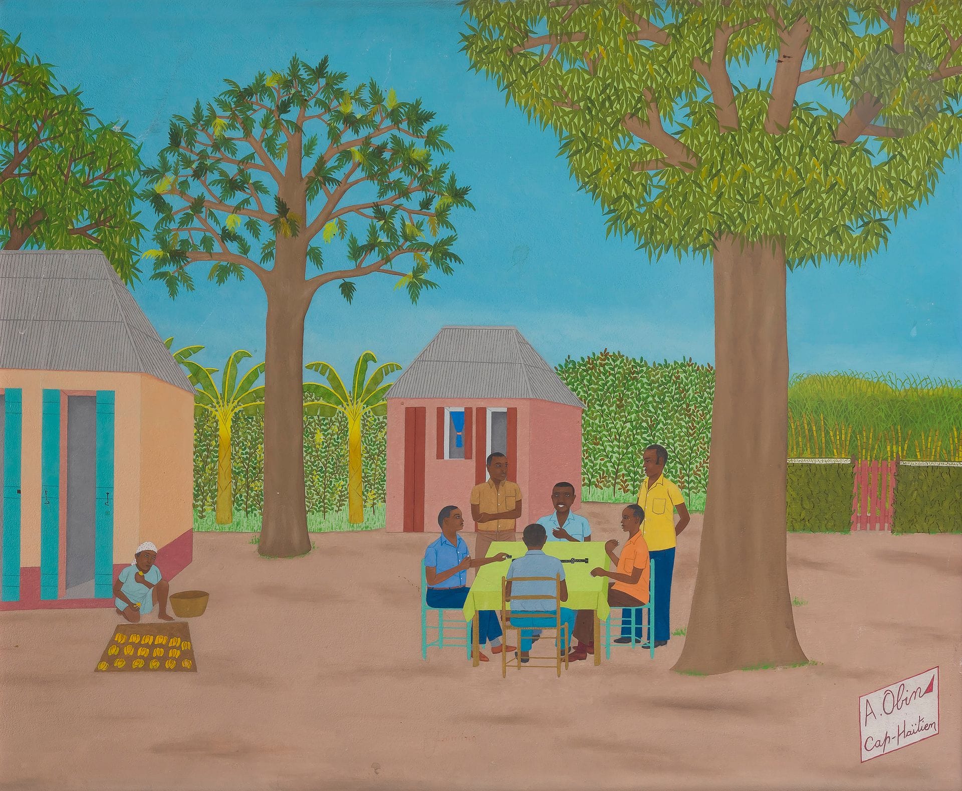 Antoine OBIN [haïtien] (1929-1992)
Les Joueurs de dominos
Huile sur carton.
Signée en bas à droite.
50 x 60 cm