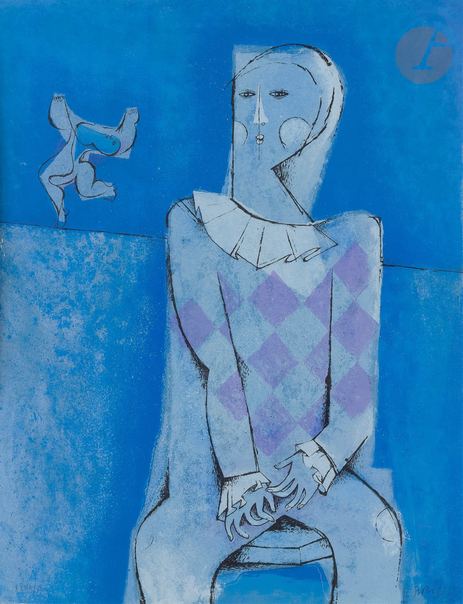 Sami BRISS [franco-israélien] (né en 1930)
Les Saltimbanques, 1977
8 lithographies dans leur emboîtage.
Éditions Romanet, Paris.
65 x 50 cm chaque