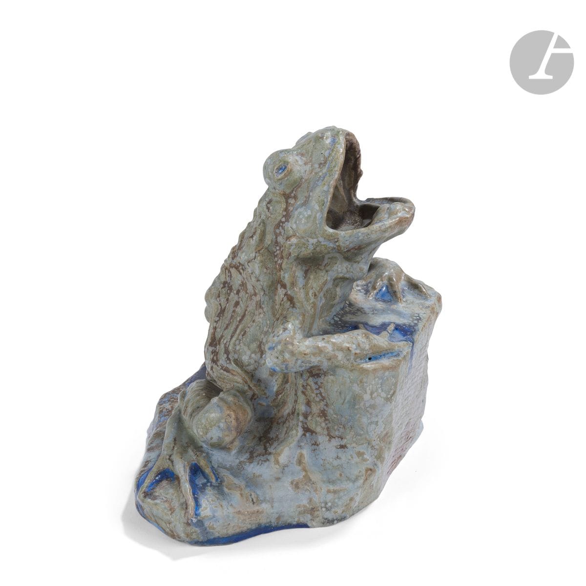 FIX MASSEAU (PIERRE FÉLIX MASSEAU, DIT) (1969 - 1937) SCULPTOR &amp; ALEXANDRE BIGOT (1862-1927) CERAMIST
Toad
Sculpture.
Proof in polychrome enamelled stoneware. 
About 1900.
Signed F. MASSEAU and A. BIGOT inside.
Height : 18 cm - Length : 20 cm - Depth : 13 cm

Bibliography :
Hélène Bédague - Alexandre Bigot, chemist and ceramist - Éditions Louvre Victoire, Paris, 2016. Identical model reproduced on page 123.