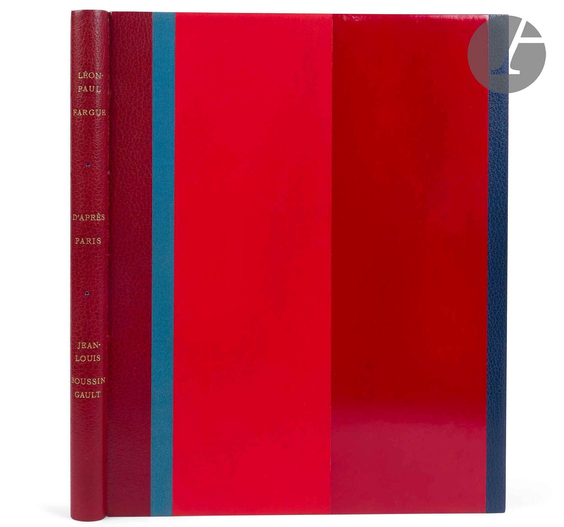BOUSSINGAULT (Jean-Louis) - FARGUE (Léon-Paul).
D’après Paris.
Paris : Les Amis de l’amour de l’art, Librairie de France, [1931]. — In-folio, 457 x 350 : (50 ff. premier et trois derniers blancs), couverture imprimée. Demi-maroquin grenat à bandes de maroquin bleu foncé, plats ornés d’une mince bande de papier mat bleu et de deux larges bandes de papier rouge, l’une mat l’autre brillante, dos lisse, doublures de papier brillant rouge, garde de papier mat bleu, tête dorée, non rogné, couverture et dos conservés, étui (P. L. Martin, 1974). 

Édition originale rare, tirée à seulement 180 exemplaires numérotés sur papier vélin d’Arches, illustrée de seize lithographies originales, dont une sur le titre et quinze à pleine page, du peintre et graveur Jean-Louis BOUSSINGAULT (1883-1943).

Un des cinquante exemplaires réservés aux membres de la Société « Les Amis de l’Amour de l’Art ».

Très bel exemplaire relié par Pierre-Lucien Martin en 1974.

Les exemplaires de ce titre en reliure signée sont très rares.