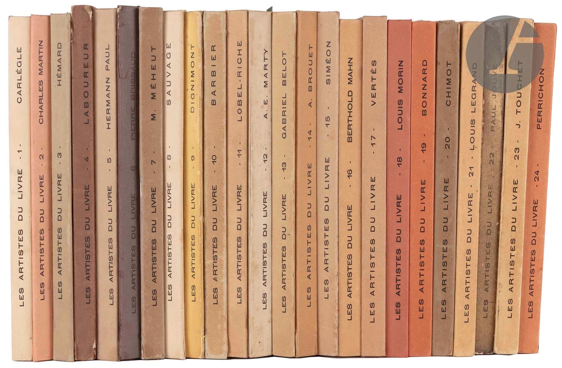 [REVIEW - BIBLIOGRAPHY].
Les Artistes du livre.
Paris : Henry Babou, 1928-1933. - 24 volumes in-4, in sheets, filled covers, under publisher's laced cardboard folders. 

Complete collection of this magazine which each number is dedicated to an illustrator artist, and contains a study, a preface letter in facsimile of the author's handwriting, a portrait, a bibliography as well as several hors-texts.

The artists thus presented are : Carlègle, Charles Martin, Hémard, Laboureur, Hermann Paul, Brissaud, Méheut, Sauvage, Dignimont, Perrichon, Barbier, Lobel-Riche, Marty, Belot, Brouet, Siméon, Berthold-Mahn, Vertès, Louis Morin, Bonnard, Chimot, Legrand, Paul Jouve and Touchet.

ONE OF THE FIFTY FIRST COPIES ON JAPON PAPER.

This edition contains several additions:
N° 1 : a reproduction of an unpublished drawing by Carlègle
.

N° 2 : an original woodcut by Charles Martin.
N° 3 : a reproduction of a watercolor by Joseph Hémard.
N° 4 : an original engraving by Jean-Émile Laboureur.
N° 5 : a reproduction of a watercolor of Hermann Paul.
N° 6 : an original aquatint by Pierre Brissaud.
N° 7 : a reproduction of an original drawing by Mathurin Méheut (marked " original drawing " in the justification).
N° 8 : an original etching by Sylvain Sauvage.
N° 9 : a reproduction of an original drawing by Dignimont.
N° 10 : an original etching by Barbier. No. 1, EXCEPTIONALLY ENRICHED WITH THE ORIGINAL DRAWING SIGNED BY CHARLES MARTIN OF THE PORTRAIT OF BARBIER, a second state of the engraving, and a beautiful autograph letter signed by Henri de Régnier, addressed to George Barbier on February 6, 1929 accompanying an autograph poem of 3 pages in-12.

N° 12 : an original engraving of André-E. Marty.
N° 13 : a reproduction of a watercolor of Gabriel Belot.
N° 14 : an original etching by Auguste Brouet.
N° 15 : an engraving by Siméon (obviously mentioned by mistake as an "unpublished drawing" in the justification).
N° 16 : a reproduction of a watercolor by Berthold Mahn (indicated as "original watercolor" in the justification).
N° 17 : an unpublished drypoint by Vertès.
N° 18 : a reproduction of an unpublished drawing by Louis Morin.
N° 19 : a reproduction of an unpublished drawing by Pierre Bonnard.
N° 20 : an unpublished engraving by Édouard Chimot.
N° 21 : a reproduction of an unpublished drawing by Louis Legrand.
N° 22 : a reproduction of an unpublished drawing by Paul Jouve.
N° 23 : a reproduction of an unpublished drawing by Jacques Touchet.
N° 24 : a reproduction of an unpublished drawing by J.-L. Perrichon. 

Some defects, soiling and stains to the folders.



































