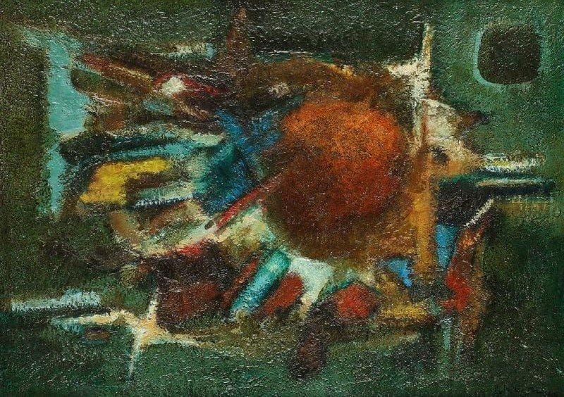 Vahé HEKIMIAN [arménien] (1915-1997)
Trebizonde, 1963-64 Technique mixte sur toile. Signée et titrée en bas à droite. Signée, titrée, datée et située "Grasse" au dos. H: 60 x 81 cm