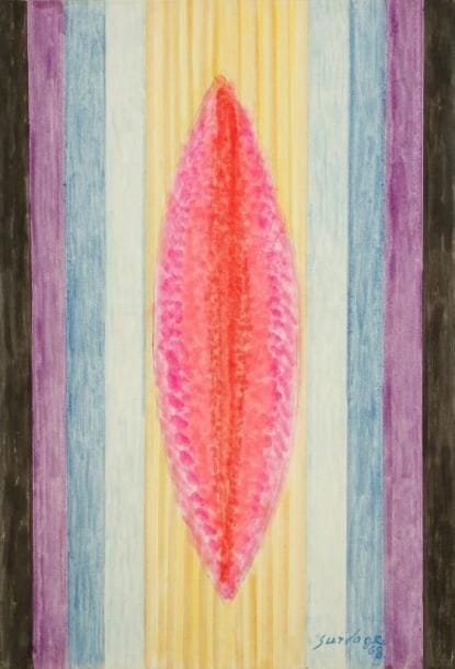 Léopold SURVAGE (franco-russe) (1879-1968)
Rythme coloré, 1968 Aquarelle sur papier marouflé sur toile. Signée et datée en bas à droite. H: 55 x 38 cm