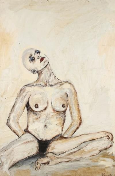 Philippe PASQUA (né en 1965)
Femme assise Huile sur papier marouflé sur toile. Signée en bas à droite. (accidents)H: 190 x 130 cm