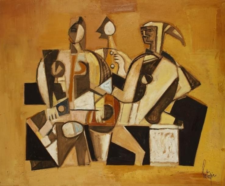 Louis LATAPIE (1891-1972)
Triade, 1956 Huile sur toile. Signée en bas à droite. Etiquettes de l'inventaire Latapie au dos. H: 81 x 100 cm. Bibliographie: René Massat, Latapie, Collection Prisme, Paris 1968, reproduit p. 55 sous le titre "Triade, 1956". Commentaire: L'oeuvre figure dans les archives Latapie sous le numéro N543. Elle figurera dans le catalogue raisonné de Louis Latapie en préparation par Laure Latapie.