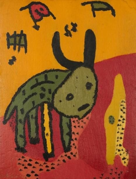 Gaston CHAISSAC (1910-1964)
Animal à cornes Huile sur carton. Signée en bas à gaucheH: 27 x 21 cm Provenance: Emile Vigier. Secrétaire général du Salon des indépendants. Commentaire: Un certificat de Thomas Le Guillou sera remis à l'acquereur.
