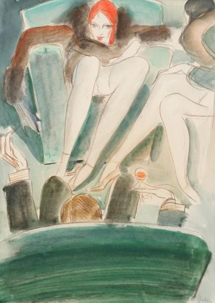 Milivoy UZELAC [bosniaque] (1897-1977)
Scène de café Aquarelle et crayon. Signée en bas à droite. H: 49 x 35 cm