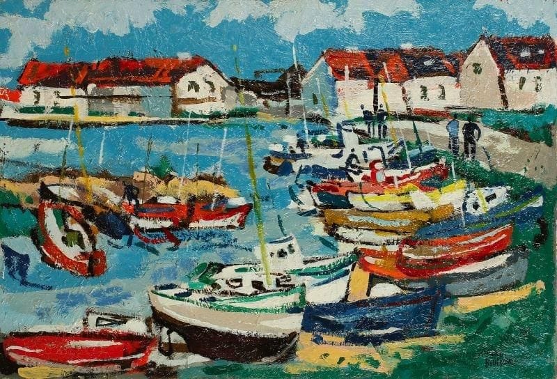 Marc BOUTEAU (né en 1935)
Le port de Gâvres, vers 1982 Huile sur toile. Signée en bas à droite. Signée au dos. 50 x 73 cm