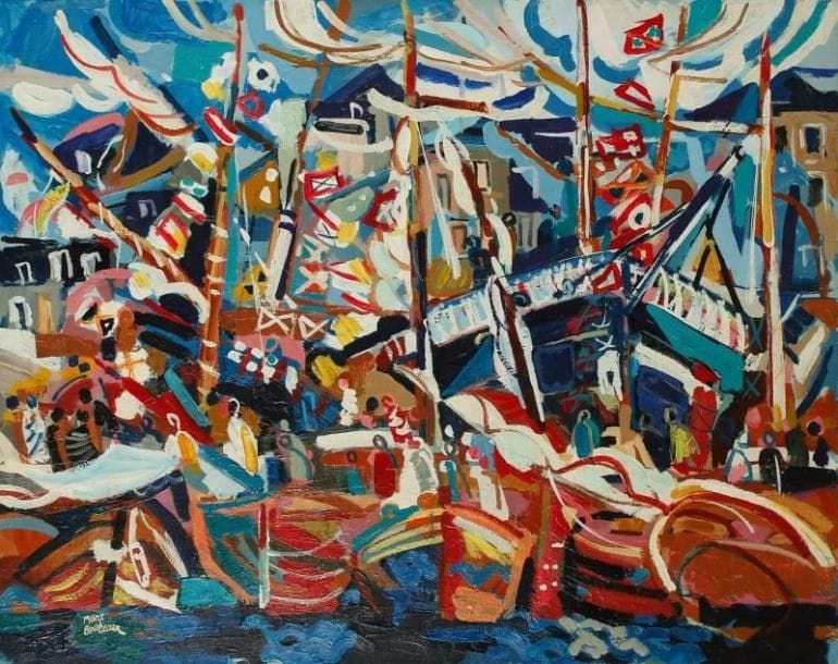 Marc BOUTEAU (né en 1935)
Brest, Fête de la mer, vers 1982 Huile sur toile. Signée en bas à gauche. Signée au dos. 73 x 92 cm