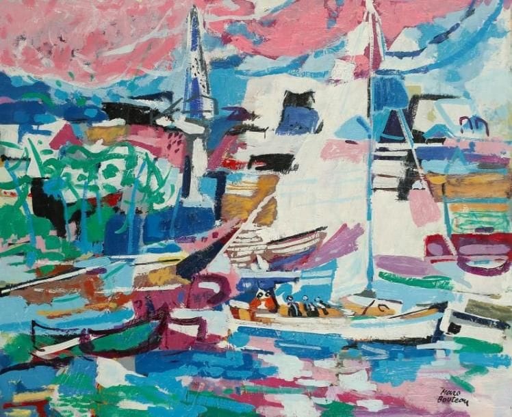 Marc BOUTEAU (né en 1935)
Retour à Pornic, vers 1984 Huile sur toile. Signée en bas à droite. Signée au dos. 60 x 73 cm