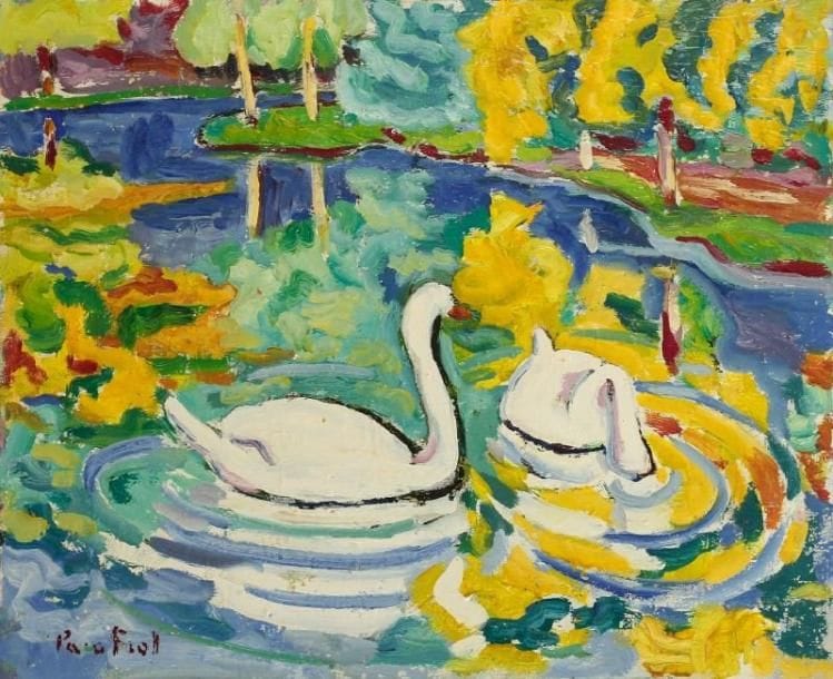 PACO FIOL (né en 1939)
Versailles, les cygnes, vers 1973 Huile sur toile. Signée en bas à gauche. 50 x 61 cm