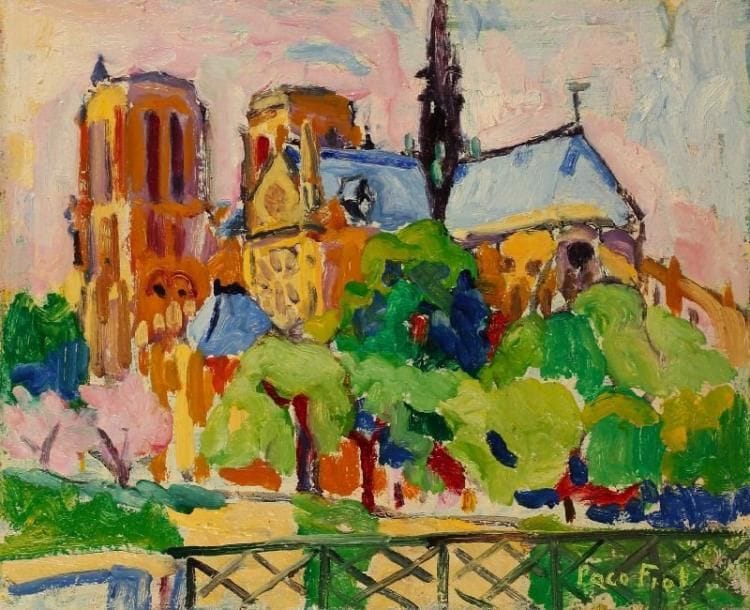 PACO FIOL (né en 1939)
Notre-Dame, vers 1976 Huile sur toile. Signée en bas à gauche. 50 x 61 cm