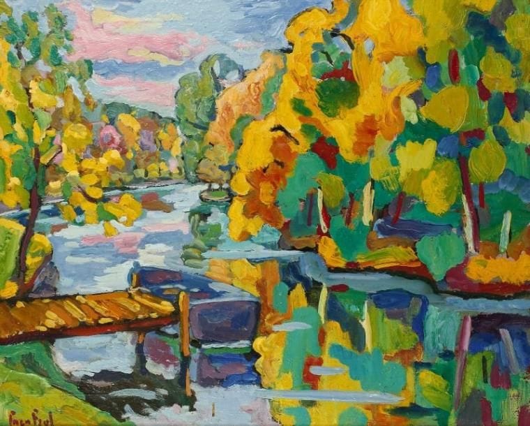 PACO FIOL (né en 1939)
Rivière en automne, vers 1977 Huile sur toile. Signée en bas à gauche. 65 x 81 cm