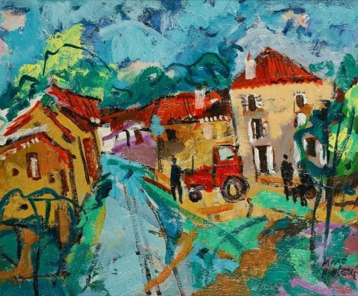 Marc BOUTEAU (né en 1935)
Village limousin, vers 1971 Huile sur toile. Signée en bas à droite. Signée au dos. 46 x 55 cm