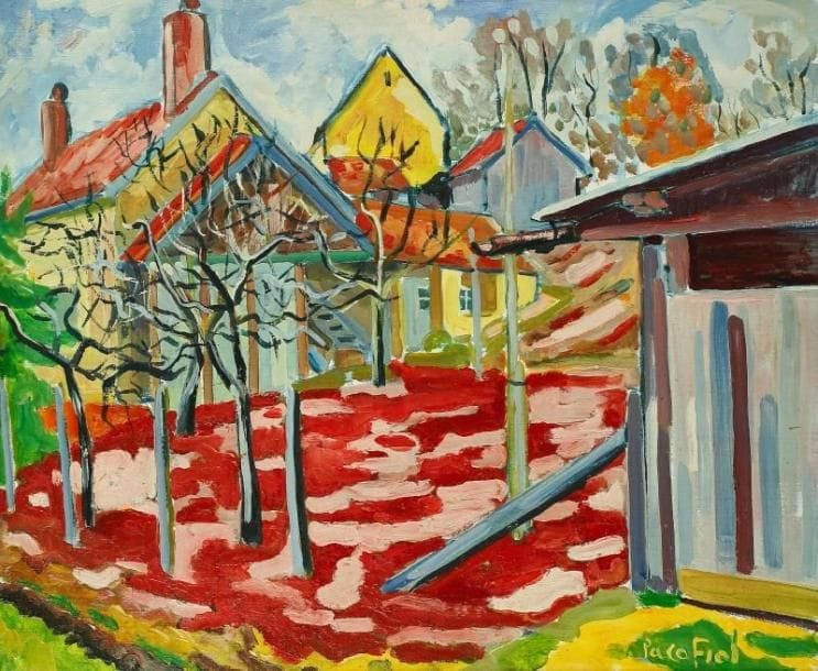 PACO FIOL (né en 1939)
Le champ rouge, vers 1978 Huile sur toile. Signée en bas à droite. 55 x 65 cm